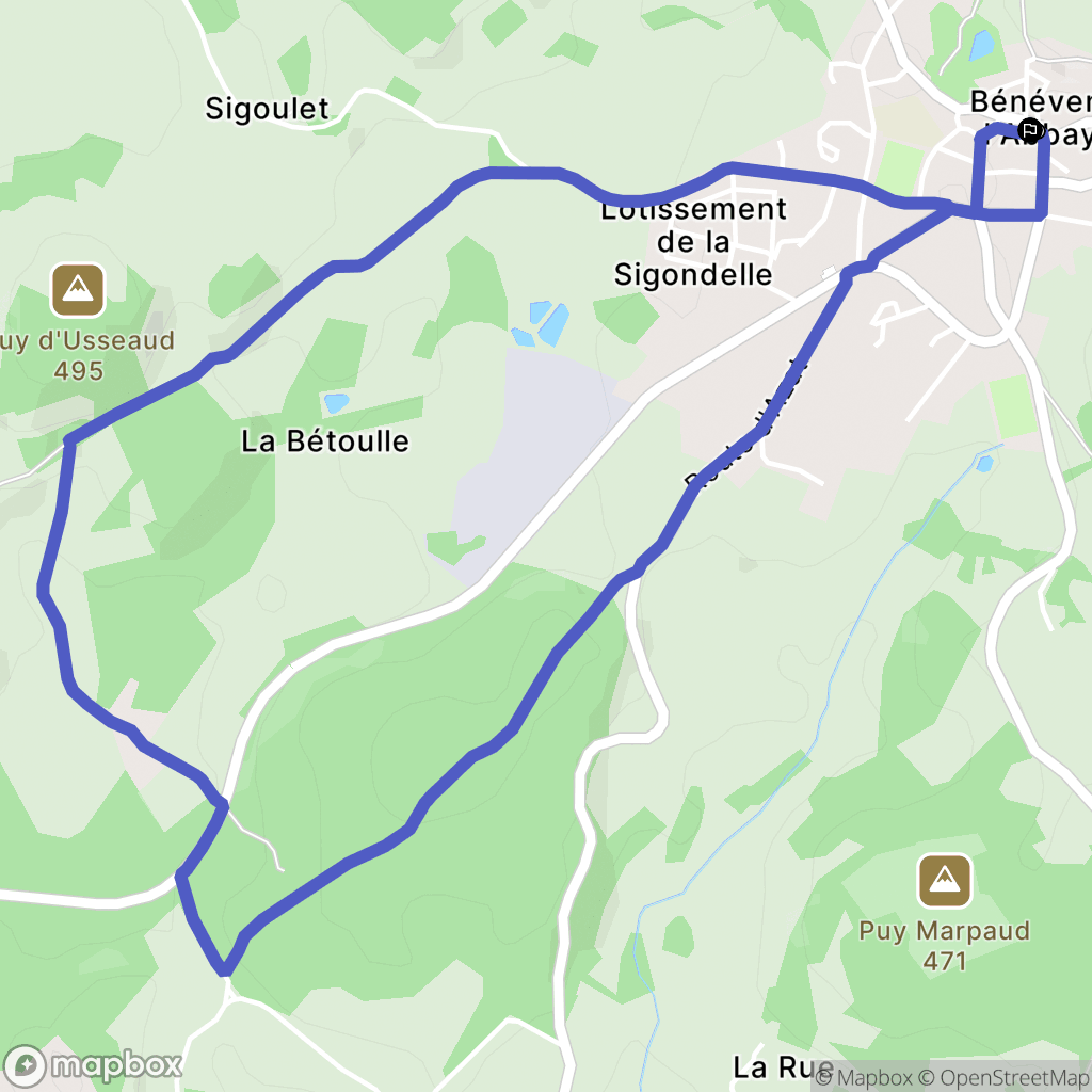 Bénévent-l'Abbaye : carte du parcours de randonnée - France