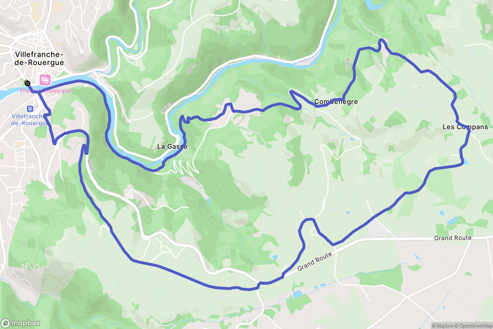 Villefranche-de-Rouergue : carte du parcours de randonnée - France