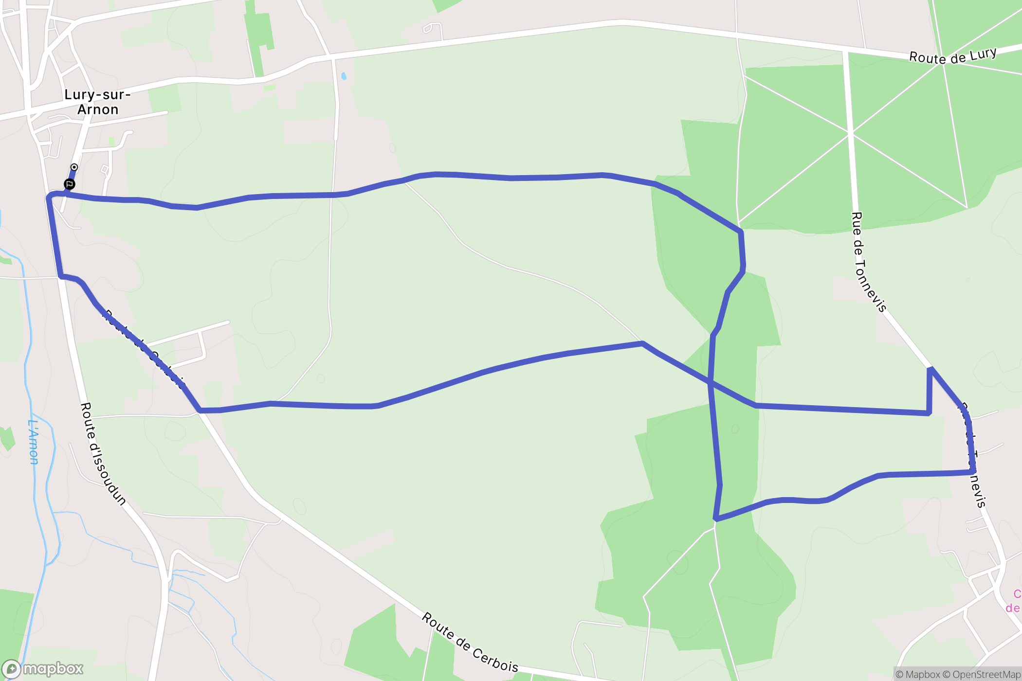 Lury-sur-Arnon : carte du parcours de randonnée - France