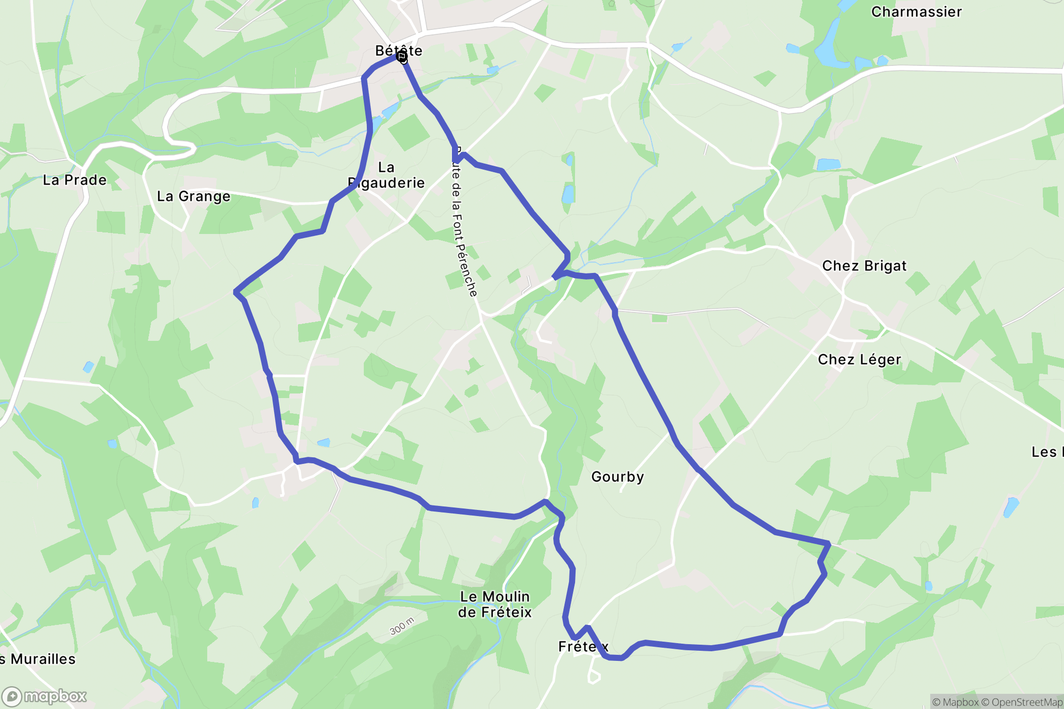Bétête : carte du parcours de randonnée - France