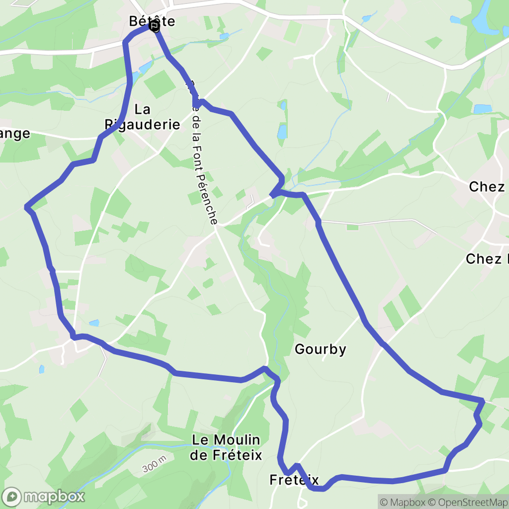 Bétête : carte du parcours de randonnée - France