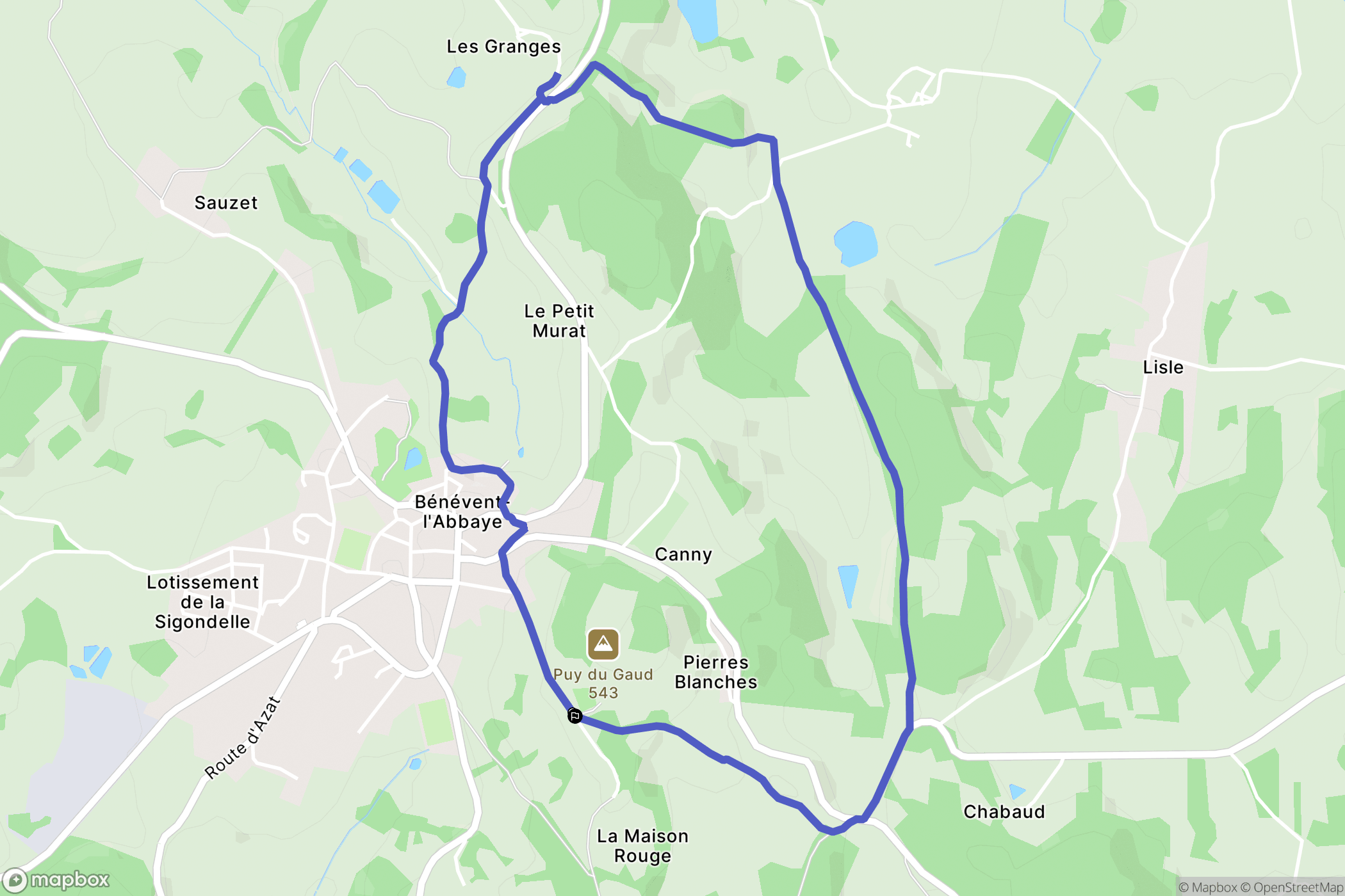 Bénévent-l'Abbaye : carte du parcours de randonnée - France