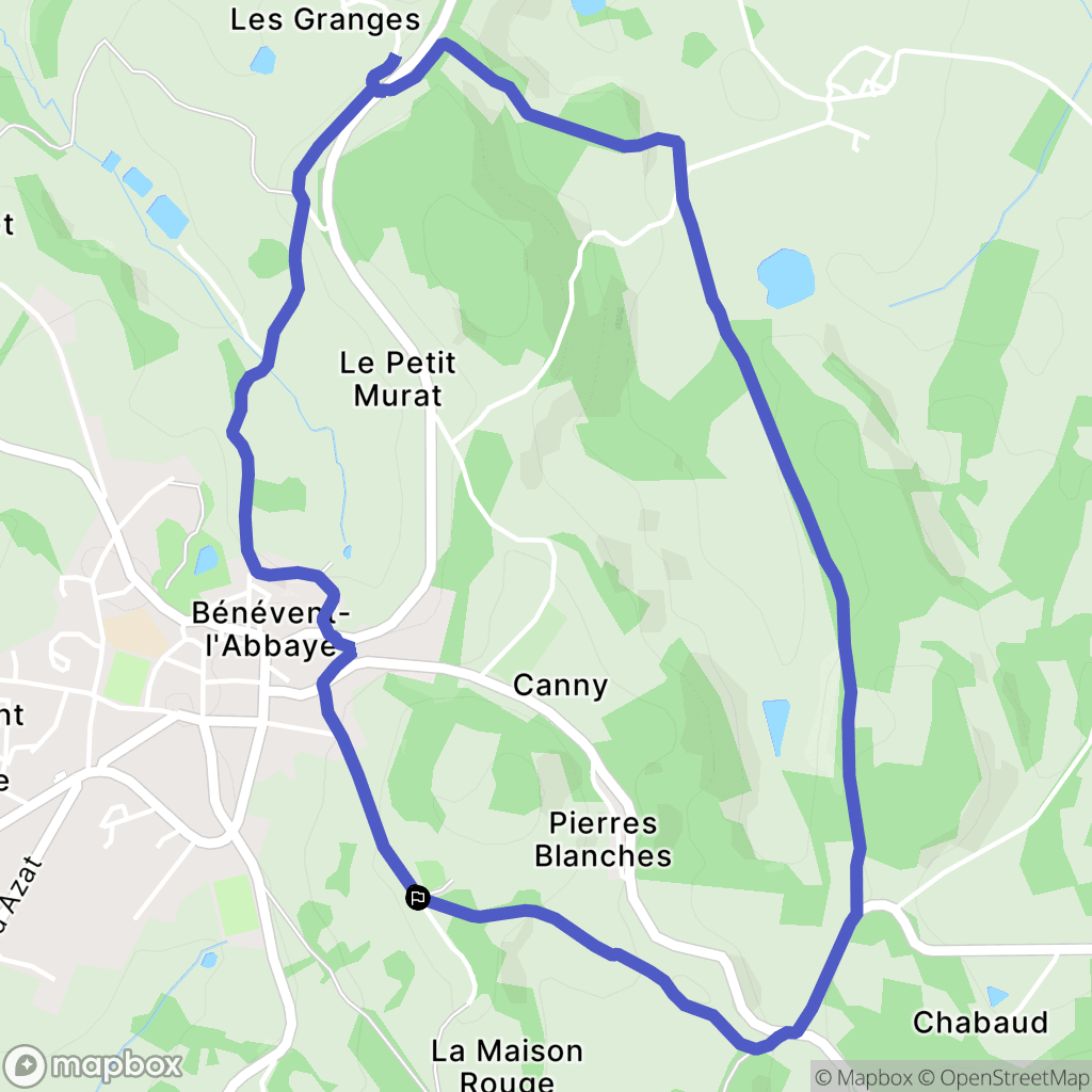 Bénévent-l'Abbaye : carte du parcours de randonnée - France