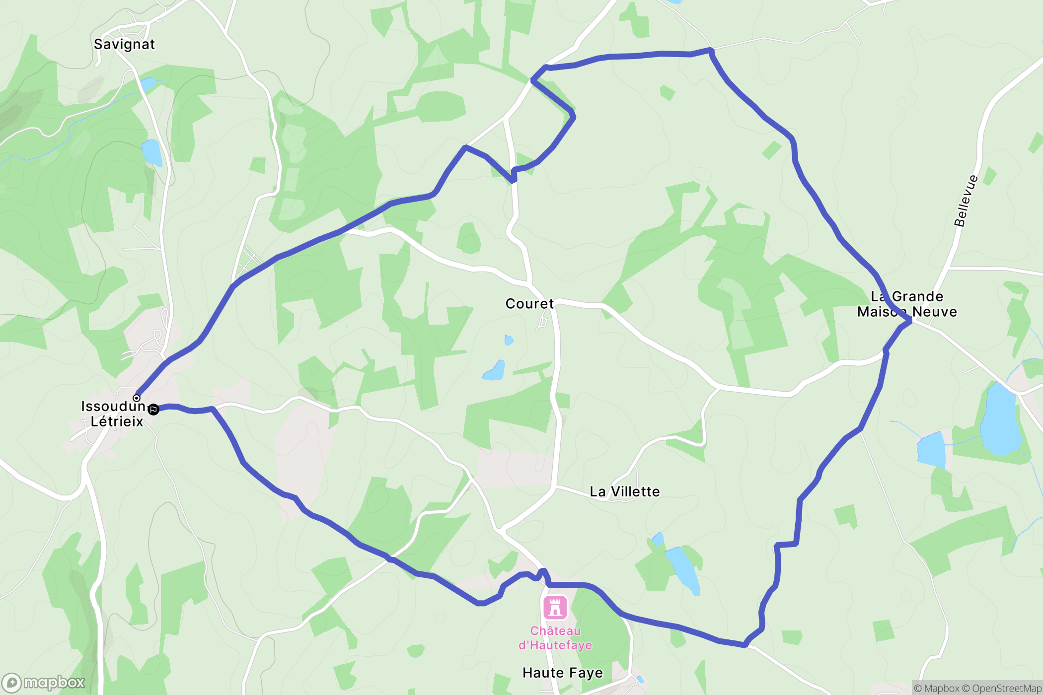 Issoudun-Létrieix : carte du parcours de randonnée - France