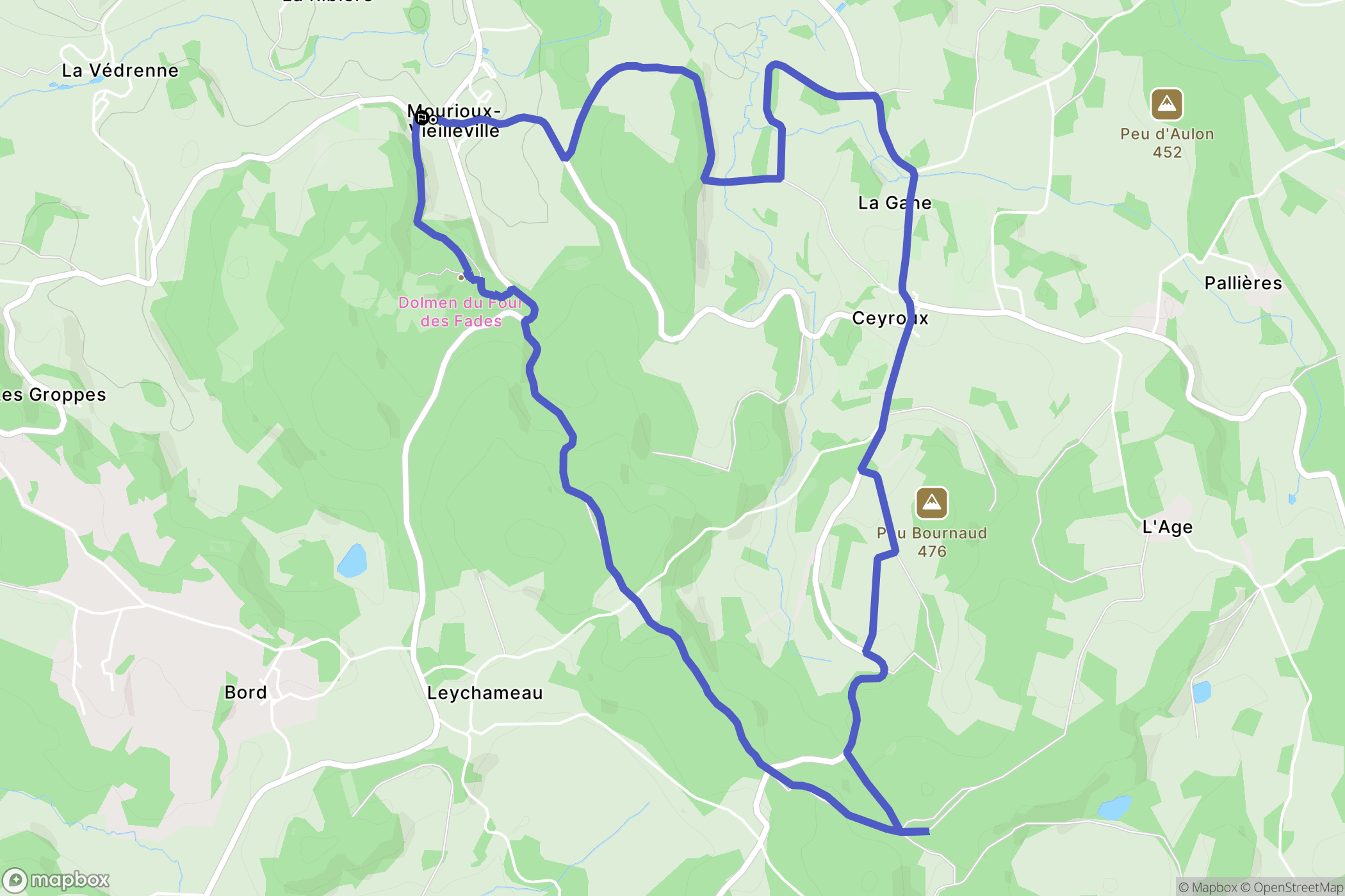 Mourioux-Vieilleville : carte du parcours de randonnée - France