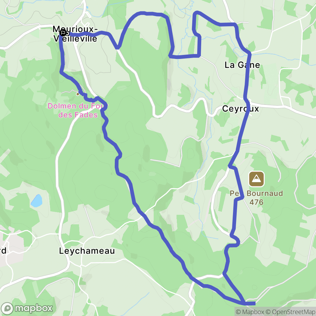 Mourioux-Vieilleville : carte du parcours de randonnée - France