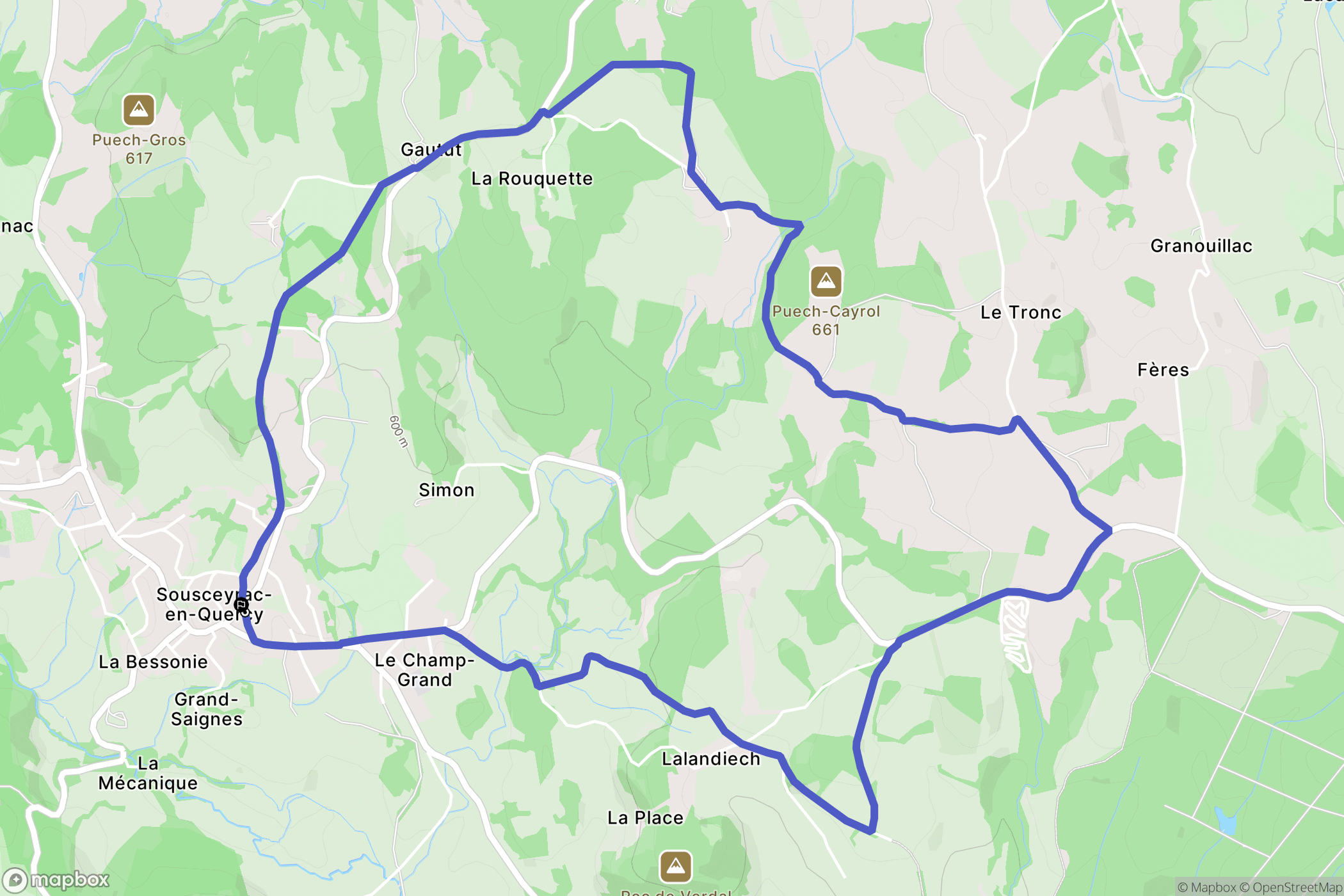 Sousceyrac-en-Quercy : carte du parcours de randonnée - France