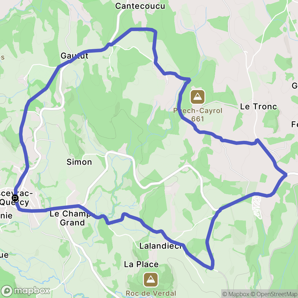 Sousceyrac-en-Quercy : carte du parcours de randonnée - France