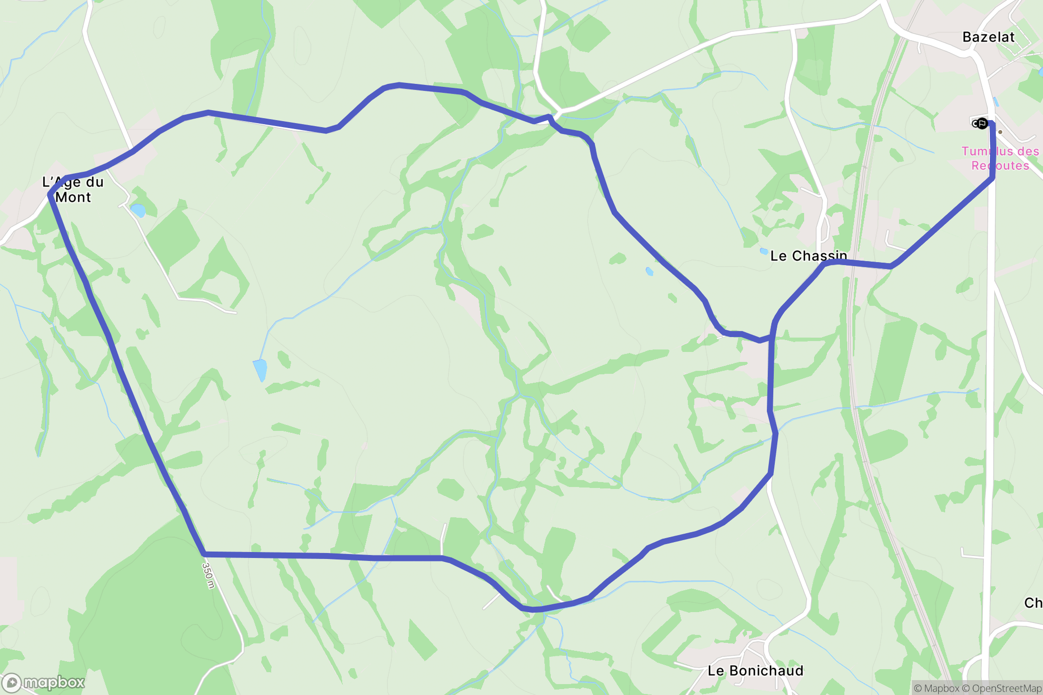 Bazelat : carte du parcours de randonnée - France