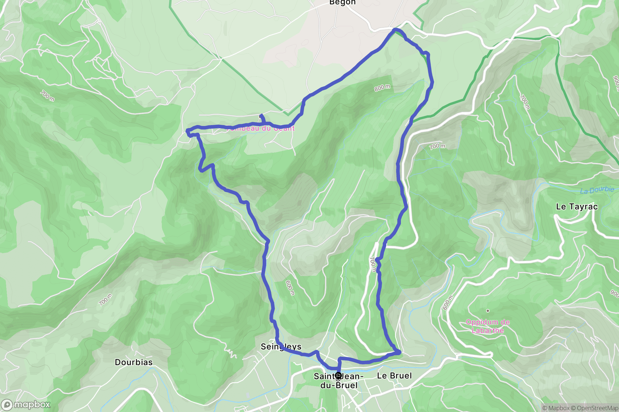 Saint-Jean-du-Bruel : carte du parcours de randonnée - France