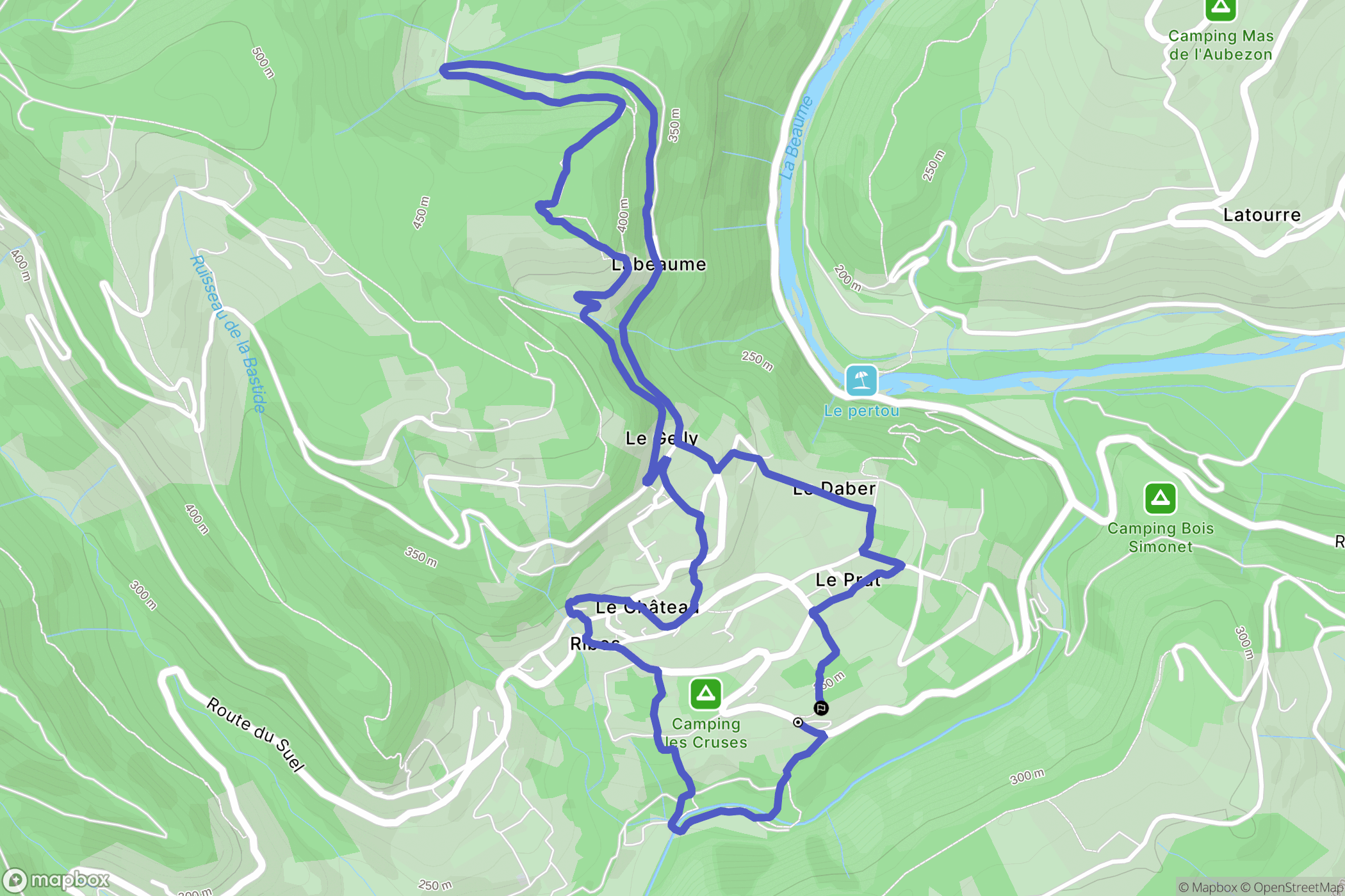 Ribes : carte du parcours de randonnée - France