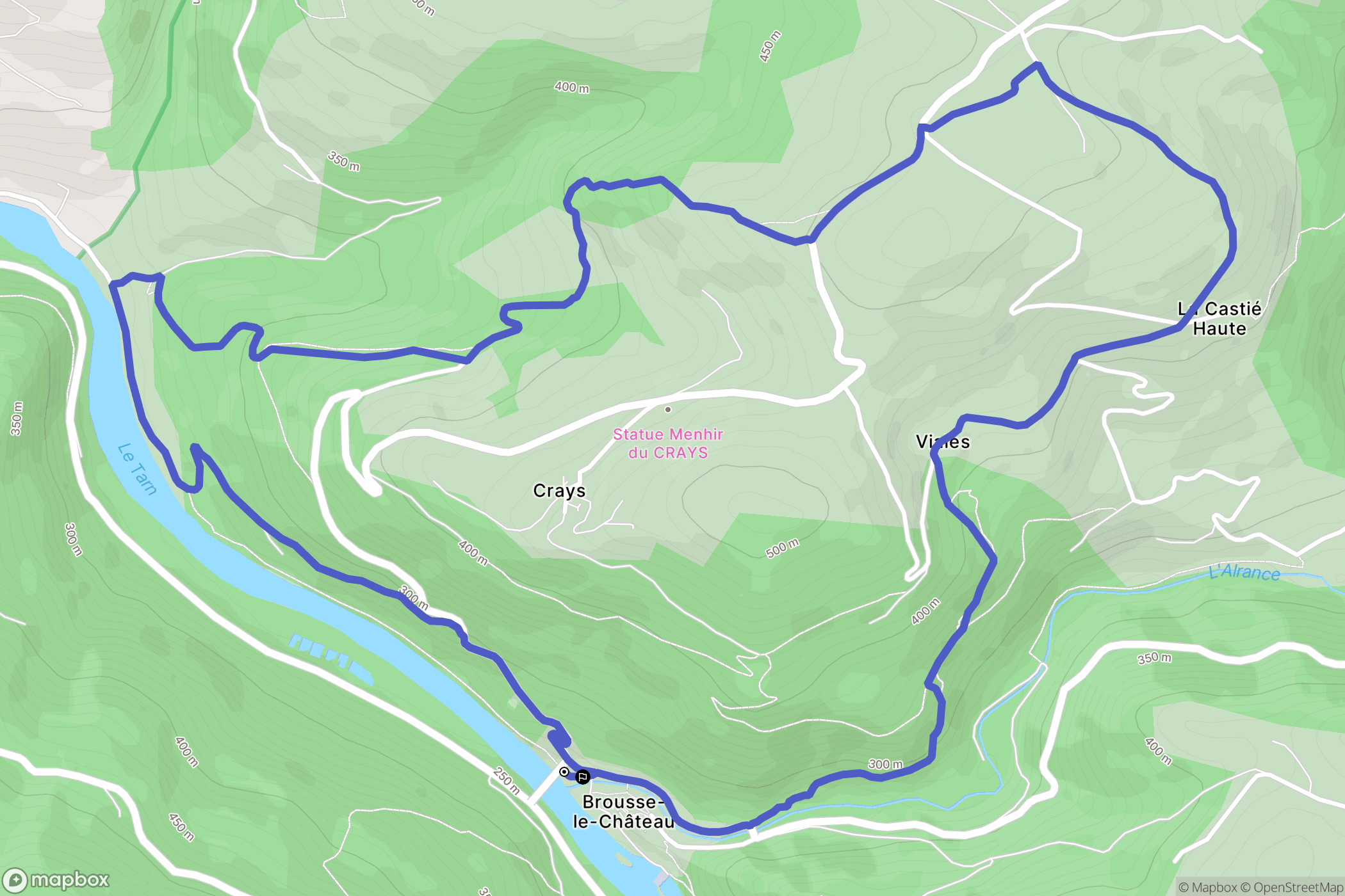 Brousse-le-Château : carte du parcours de randonnée - France