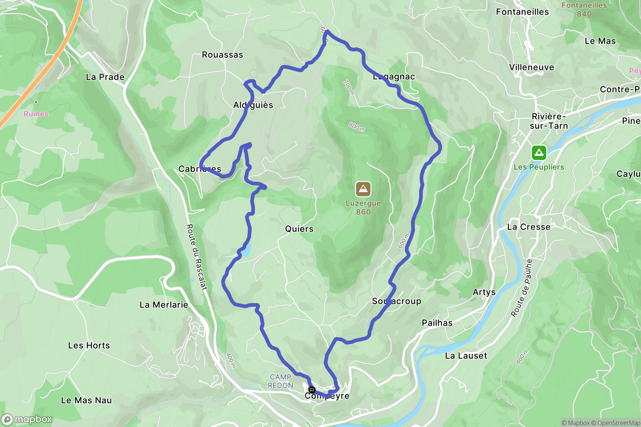 Compeyre : carte du parcours de randonnée - France