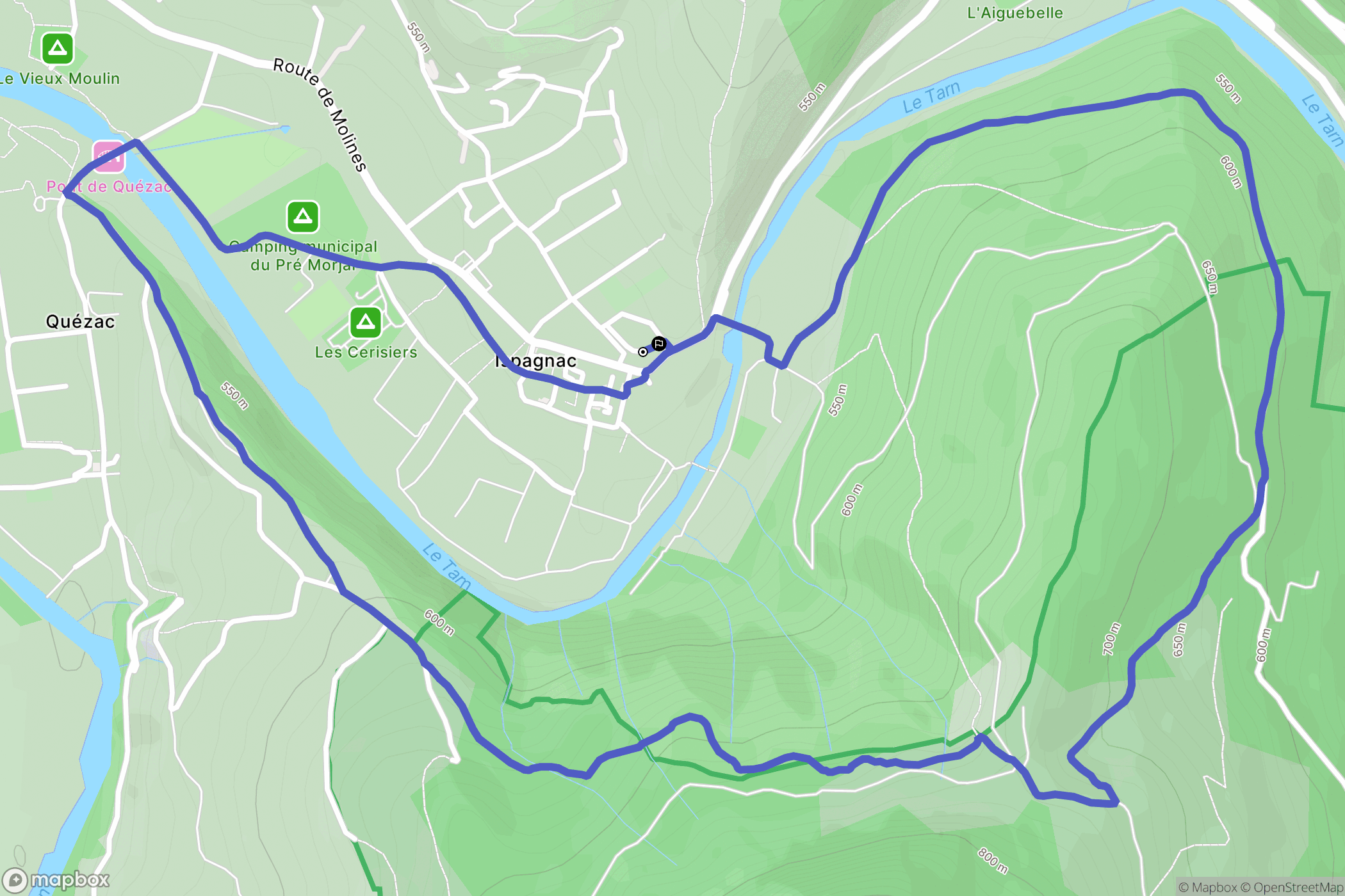 Ispagnac : carte du parcours de randonnée - France