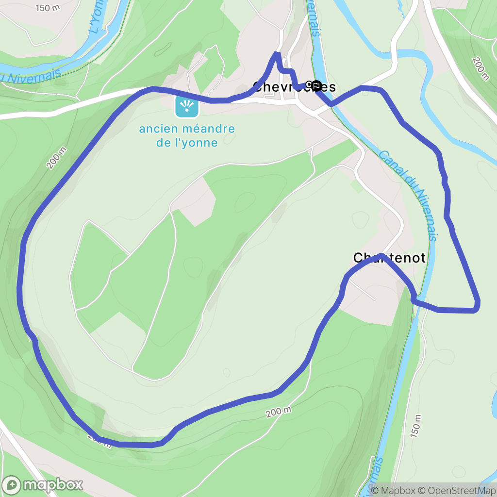 Chevroches : carte du parcours de randonnée - France