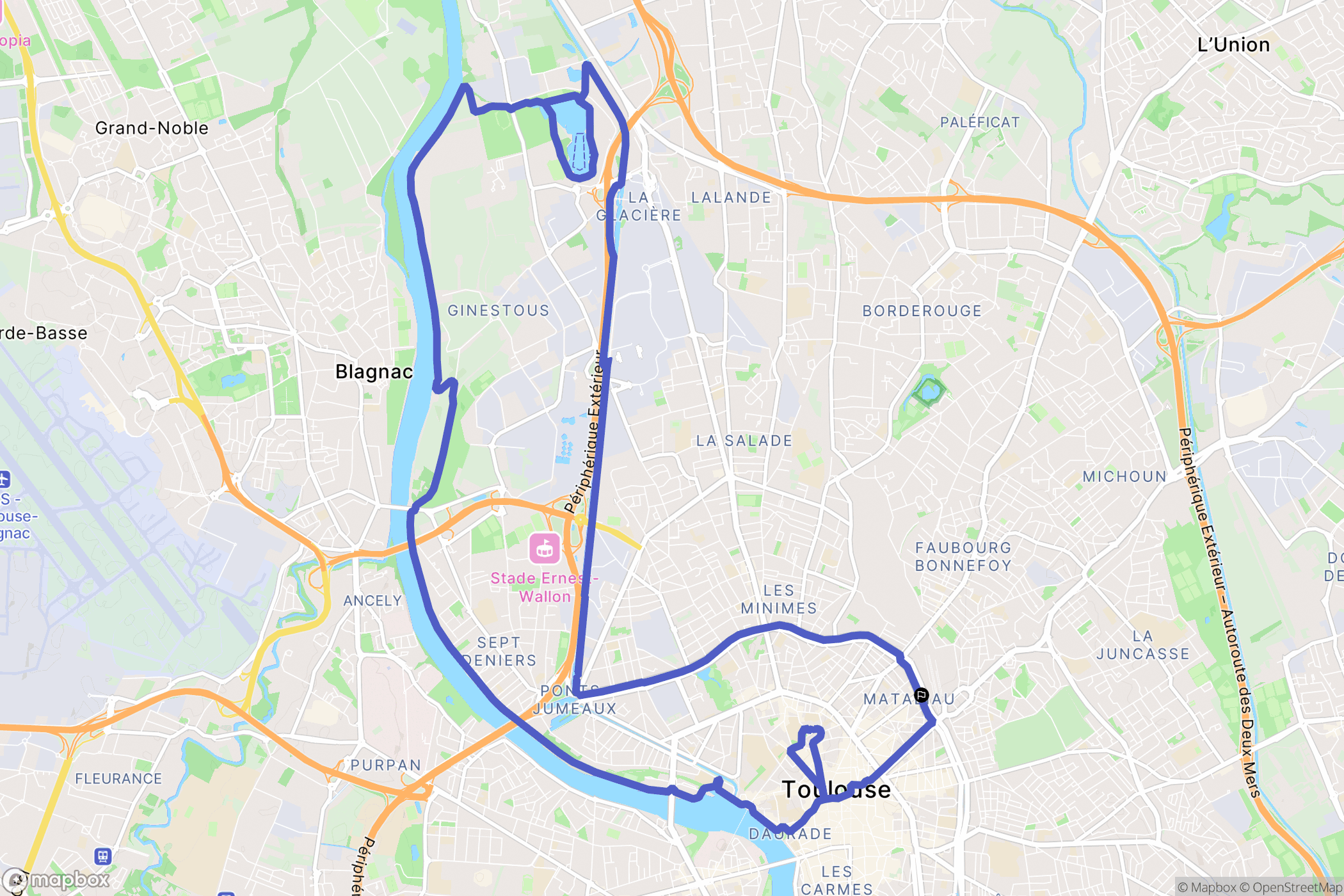 Toulouse : carte du parcours de randonnée - France