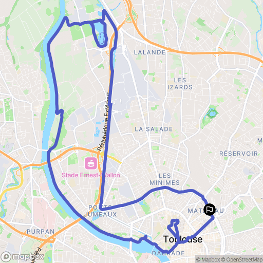 Toulouse : carte du parcours de randonnée - France