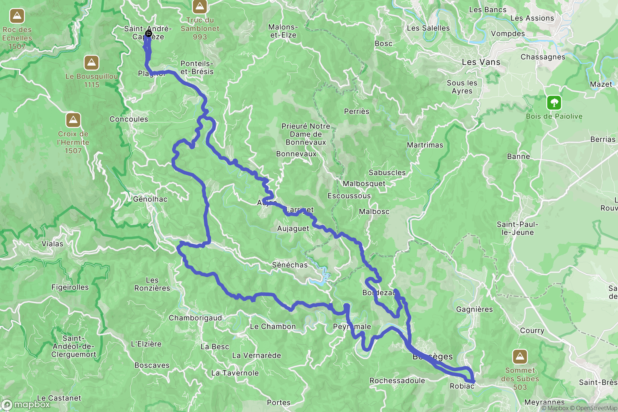 Saint-André-Capcèze : carte du parcours de randonnée - France