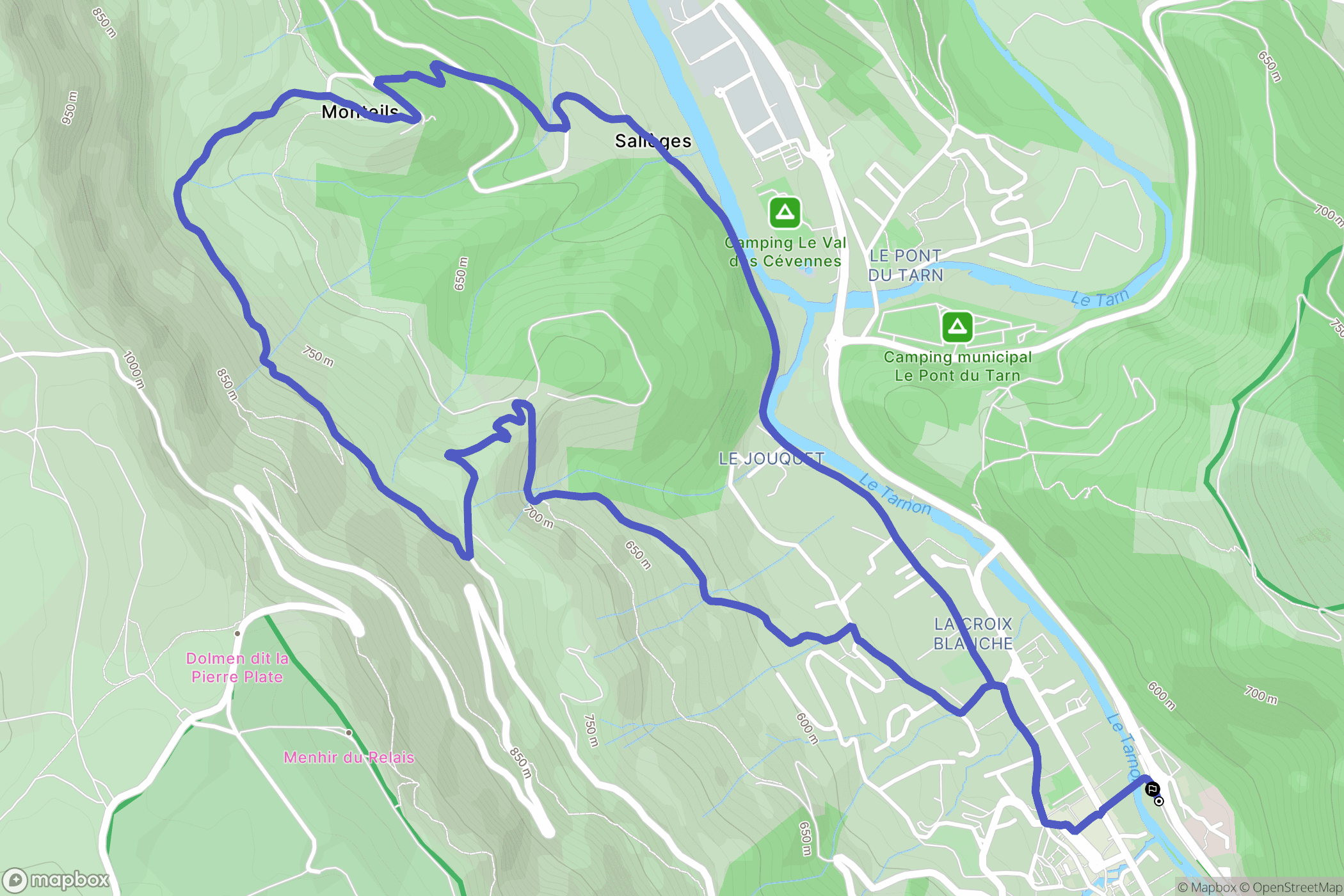 Florac-Trois-Rivières : carte du parcours de randonnée - France