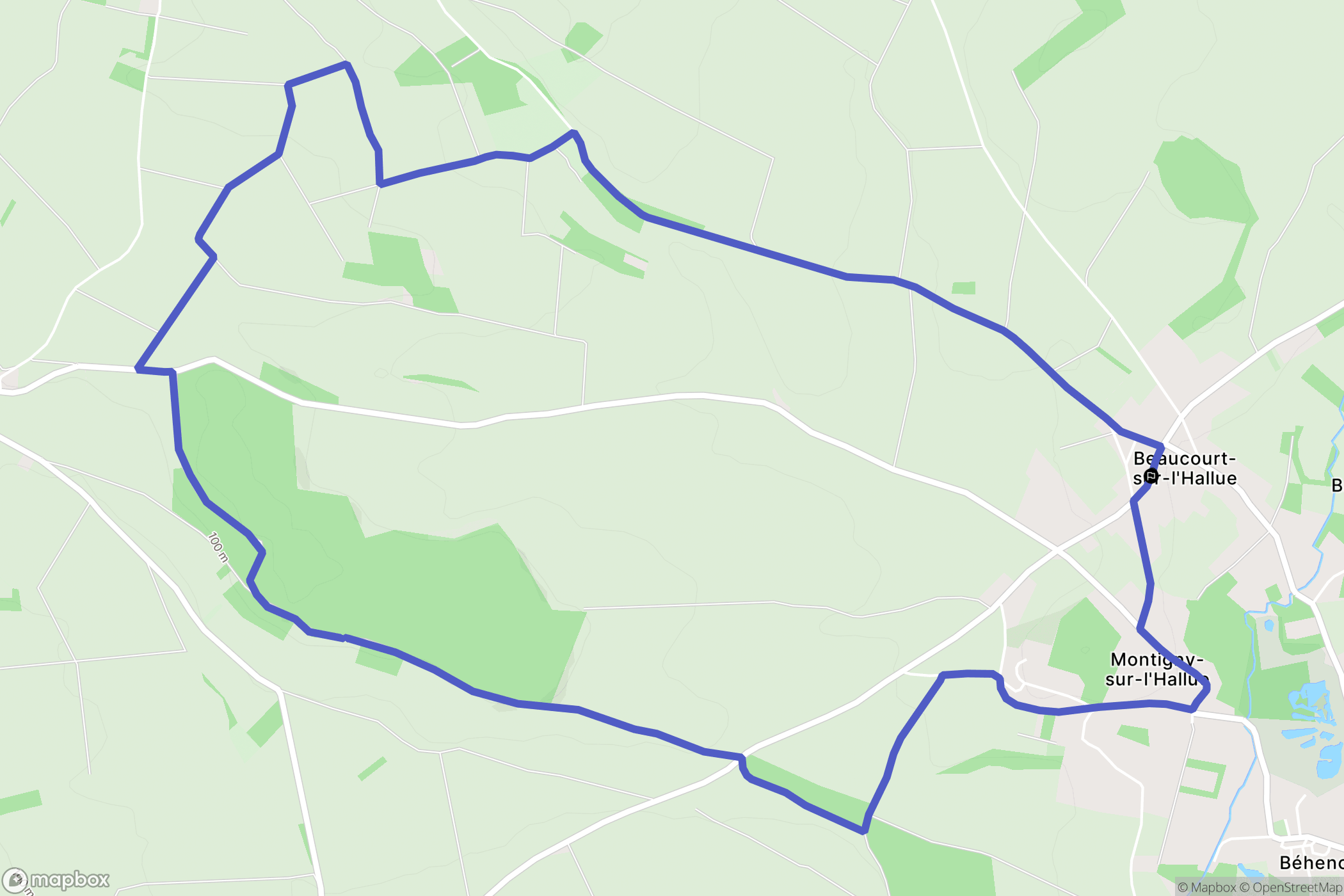 Beaucourt-sur-l'Hallue : carte du parcours de randonnée - France