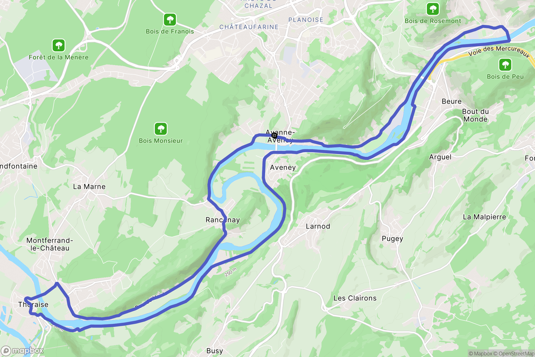 Avanne-Aveney : carte du parcours de randonnée - France