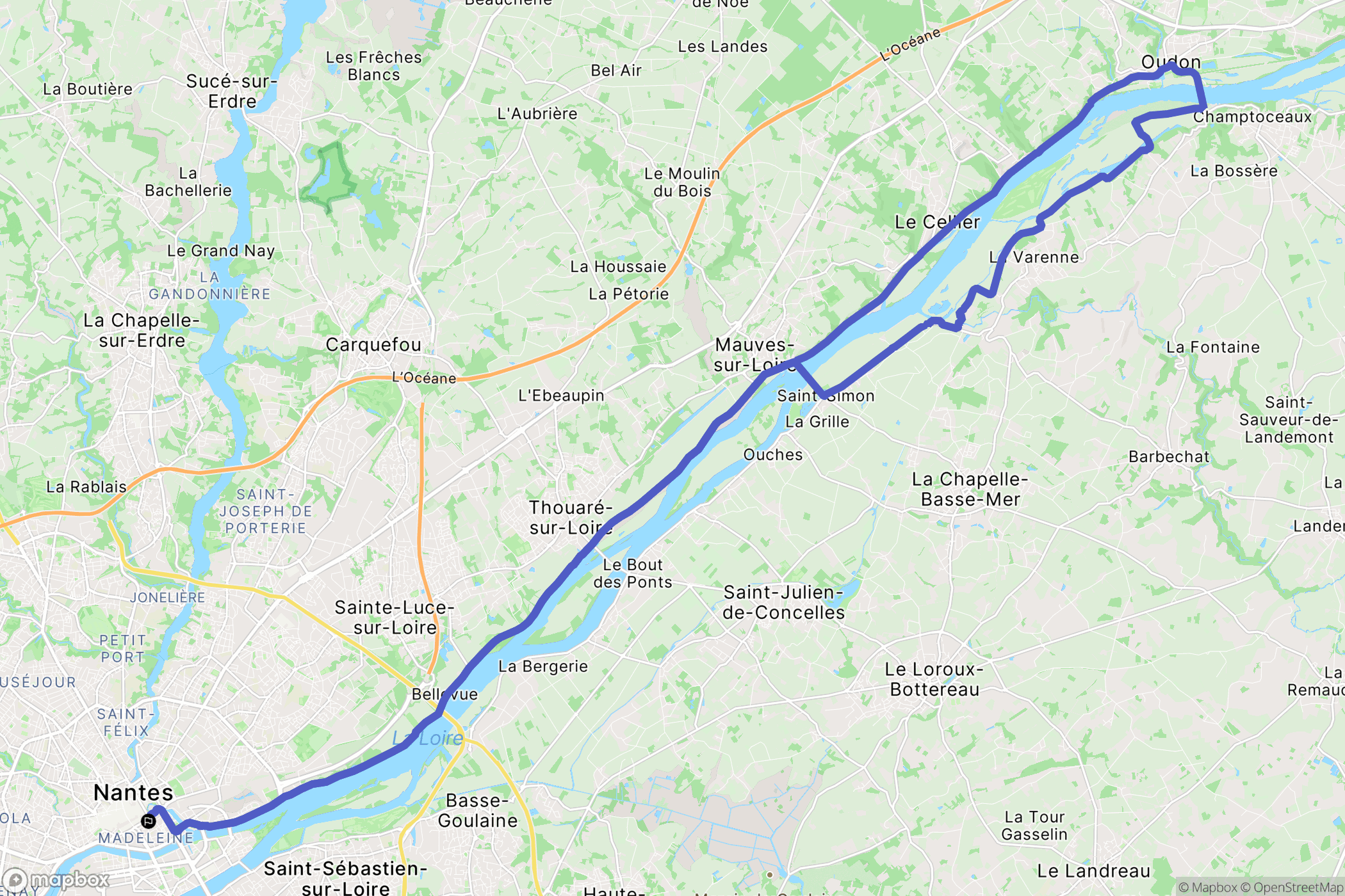 Nantes : carte du parcours de randonnée - France