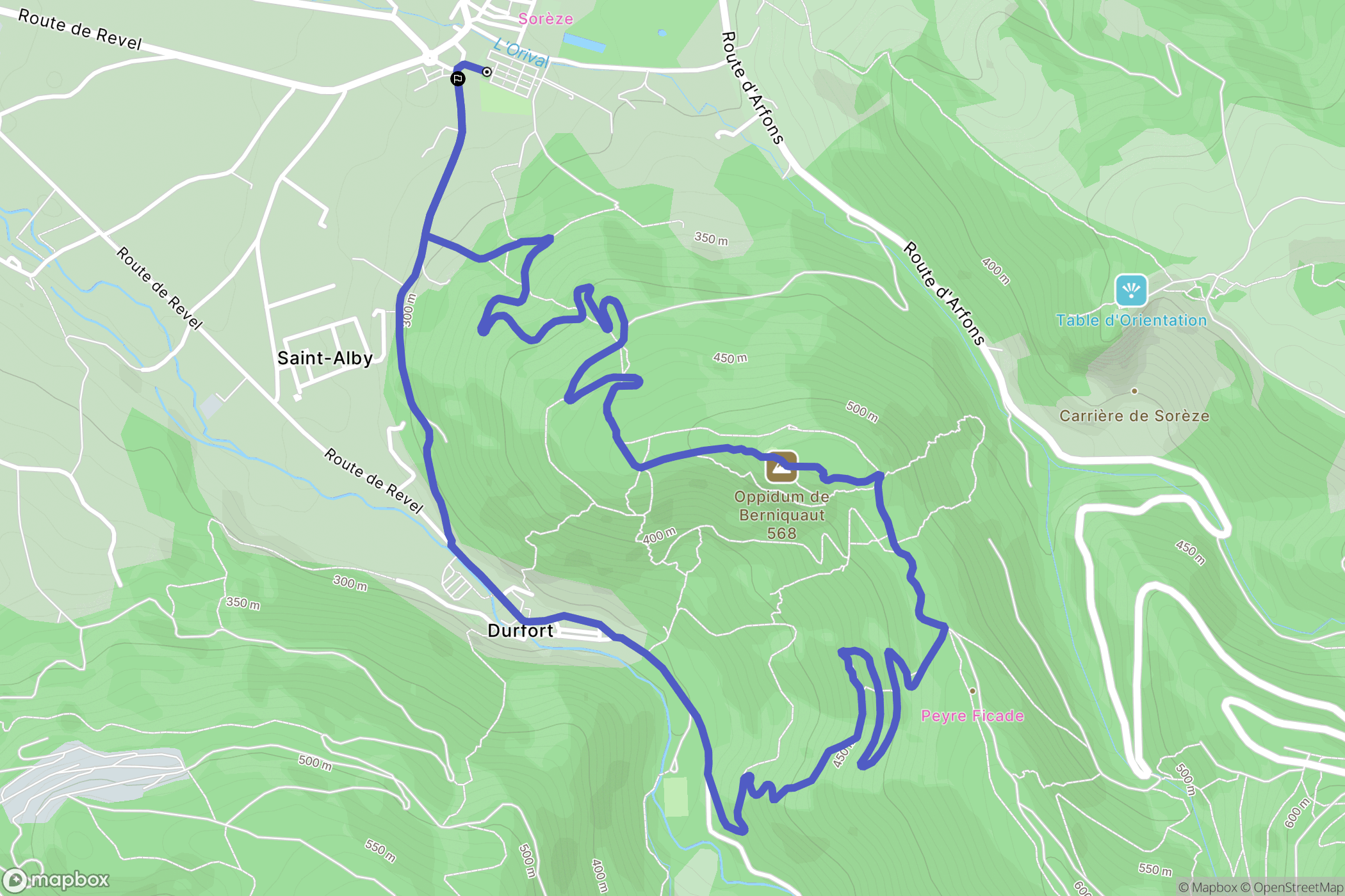 Sorèze : carte du parcours de randonnée - France