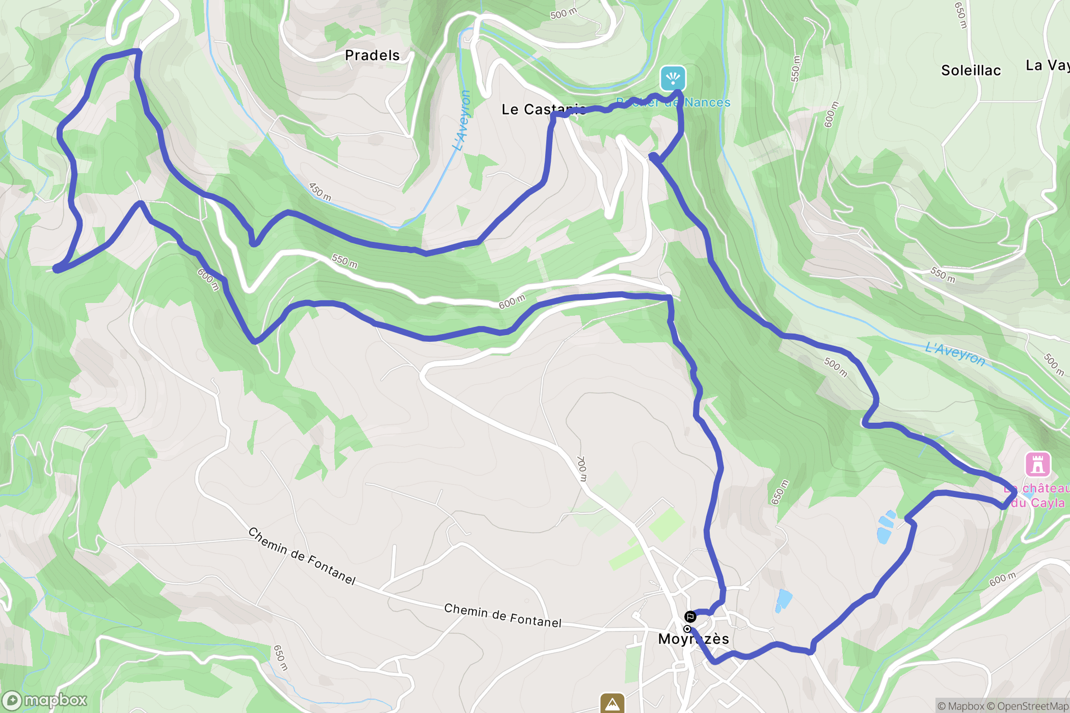 Moyrazès : carte du parcours de randonnée - France