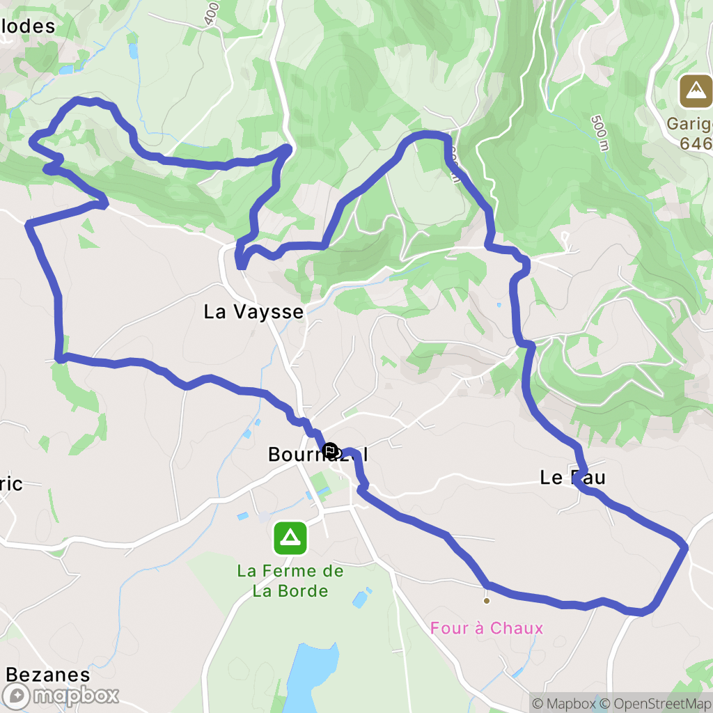 Bournazel : carte du parcours de randonnée - France