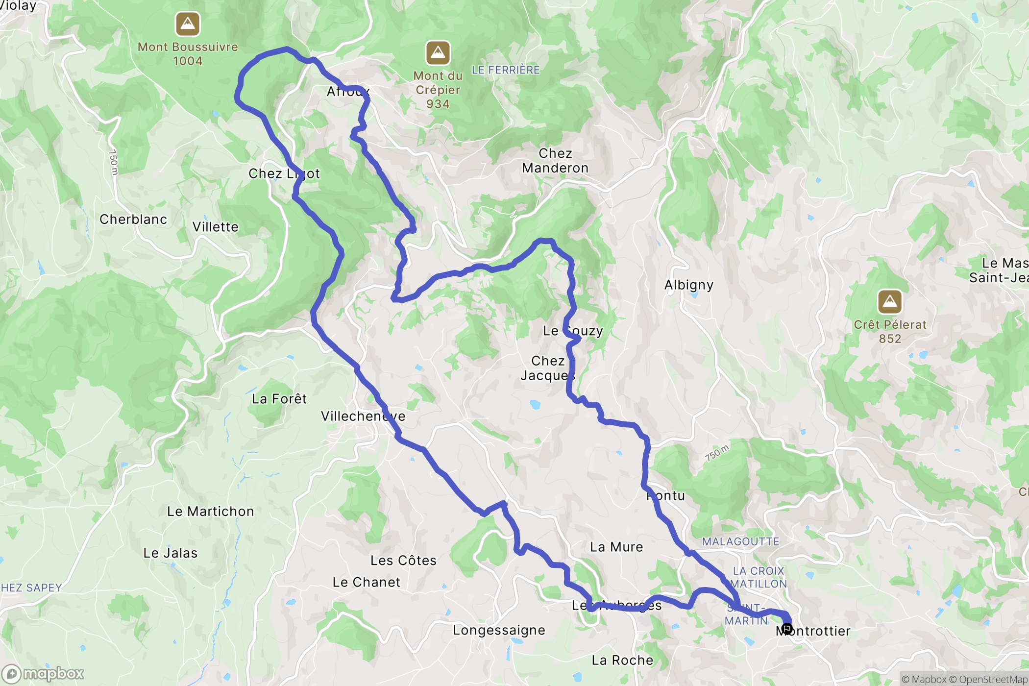 Montrottier : carte du parcours de randonnée - France