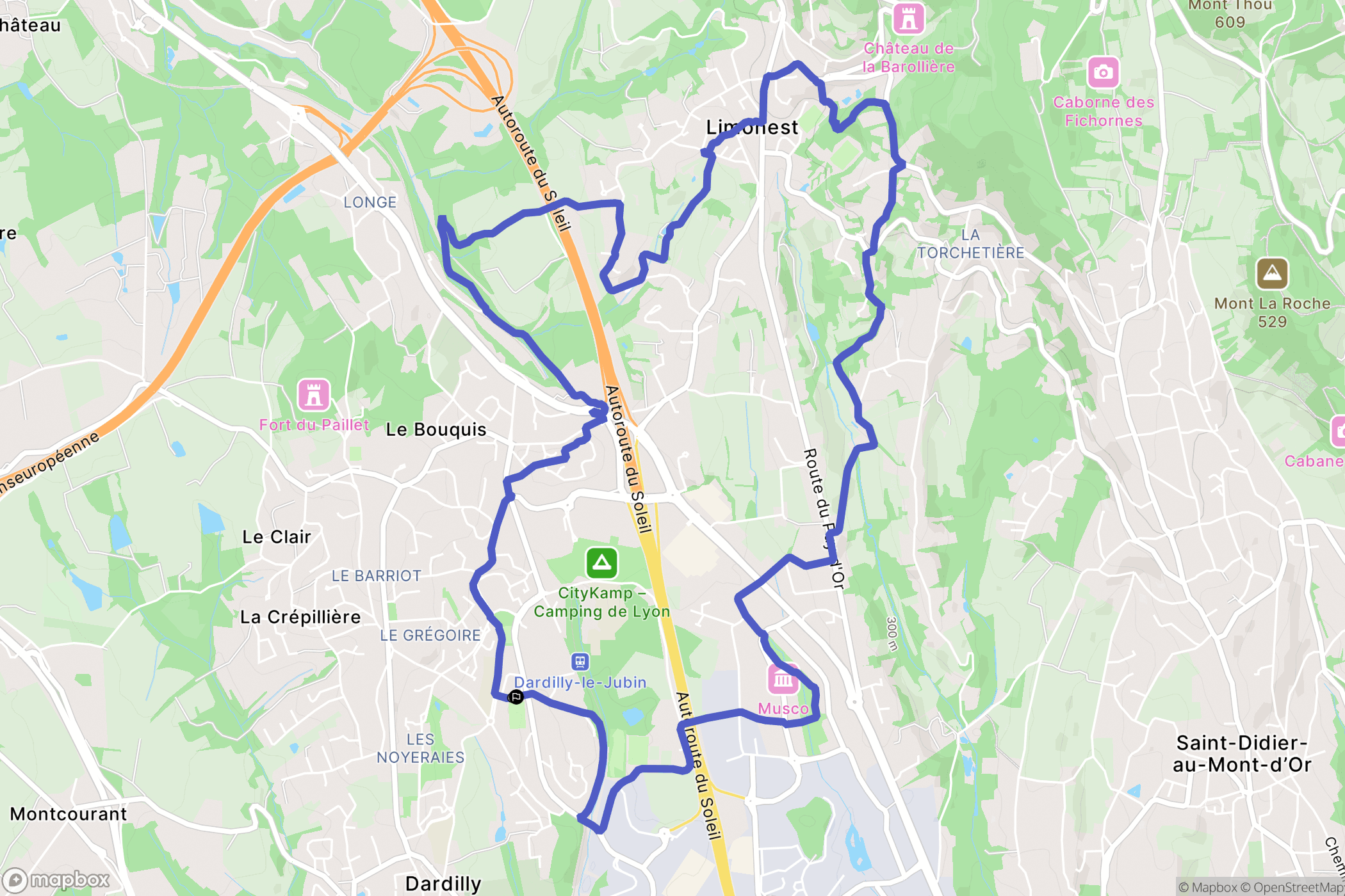 Dardilly : carte du parcours de randonnée - France