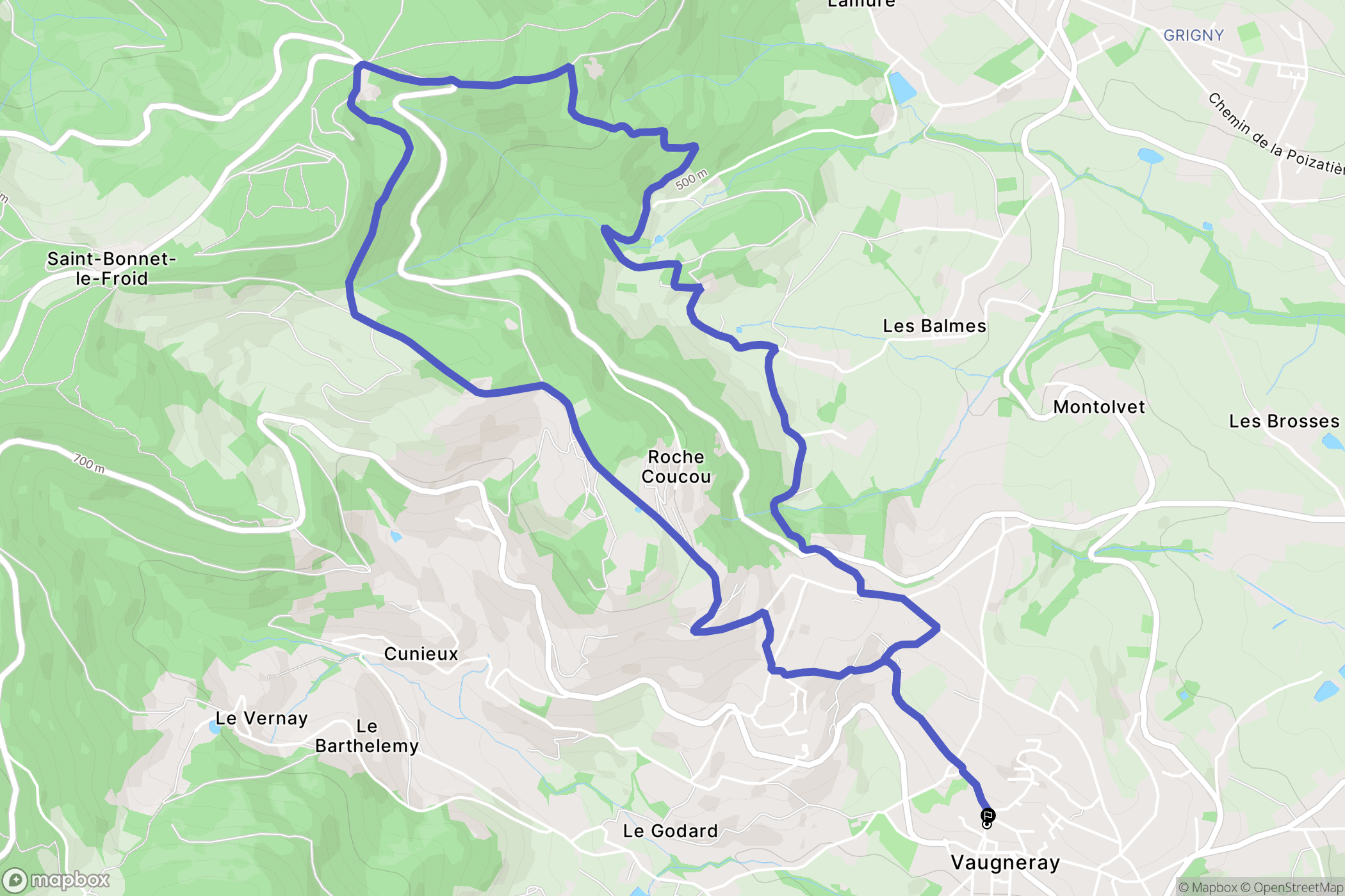 Vaugneray : carte du parcours de randonnée - France