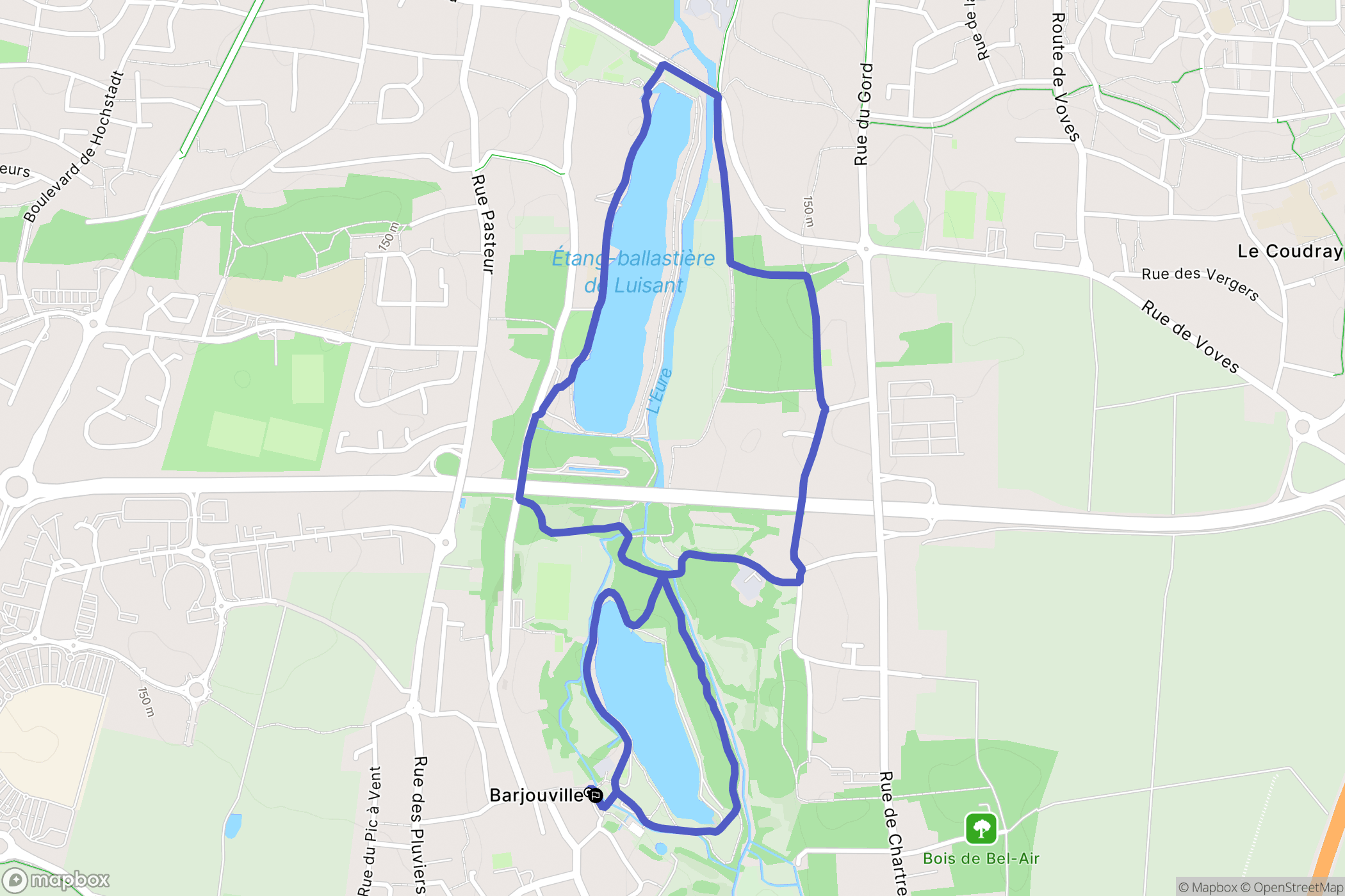 Barjouville : carte du parcours de randonnée - France