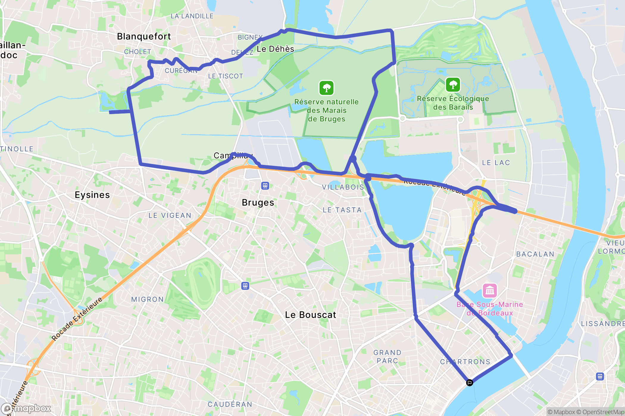 Bordeaux : carte du parcours de randonnée - France