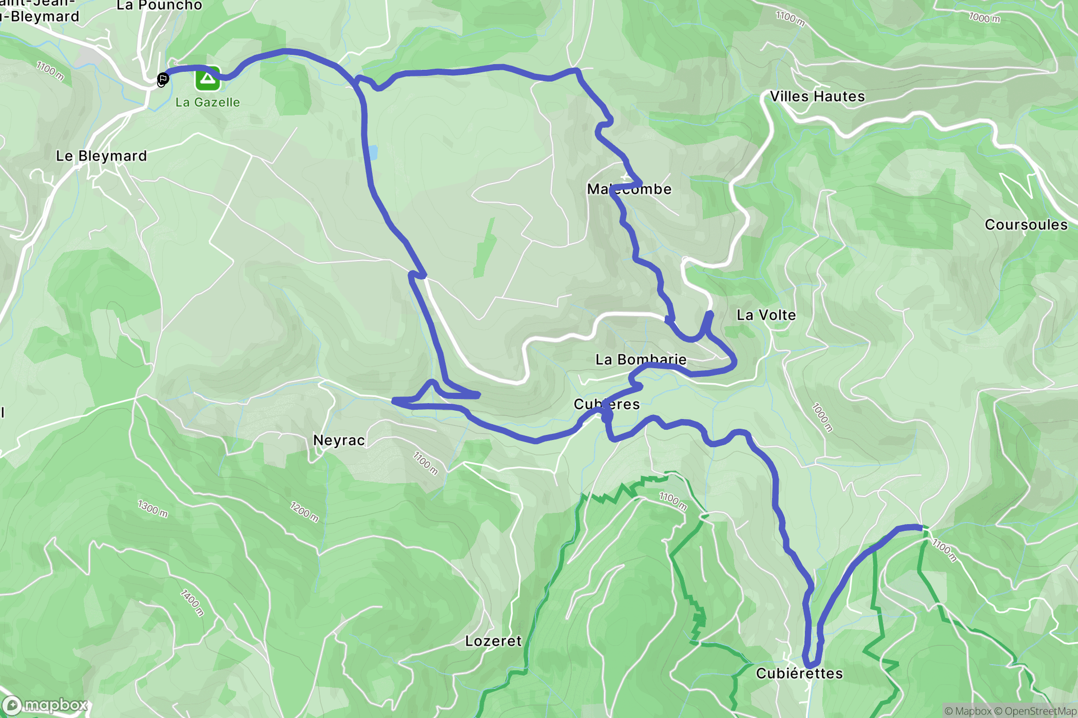Mont Lozère et Goulet : carte du parcours de randonnée - France