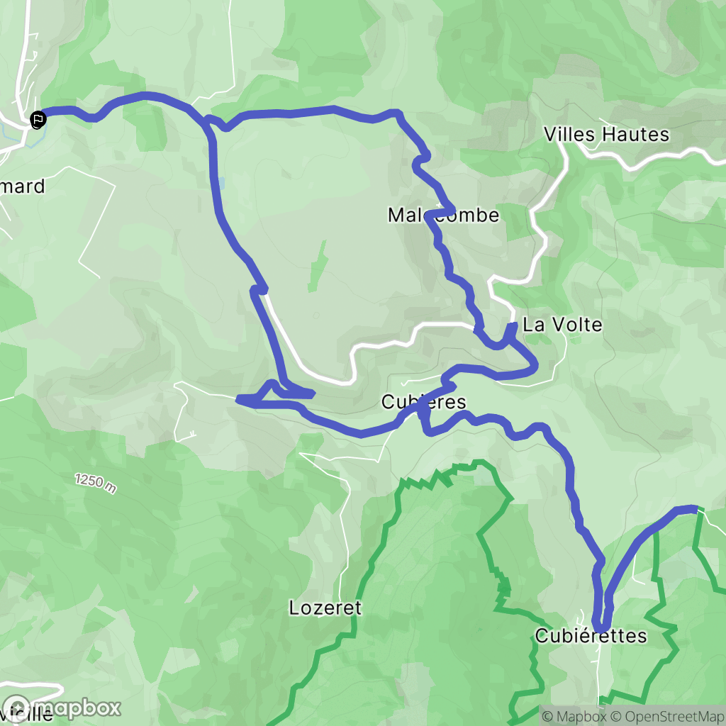 Mont Lozère et Goulet : carte du parcours de randonnée - France