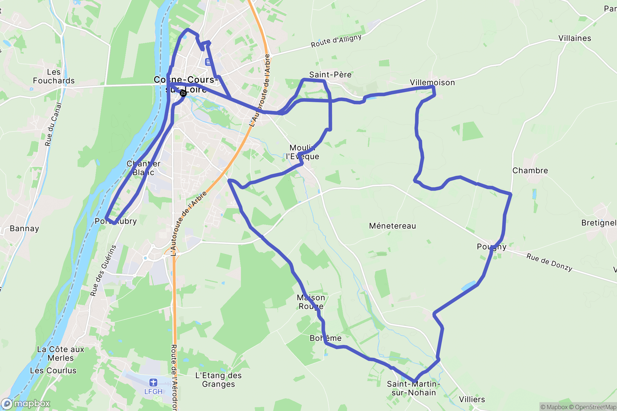 Cosne-Cours-sur-Loire : carte du parcours de randonnée - France