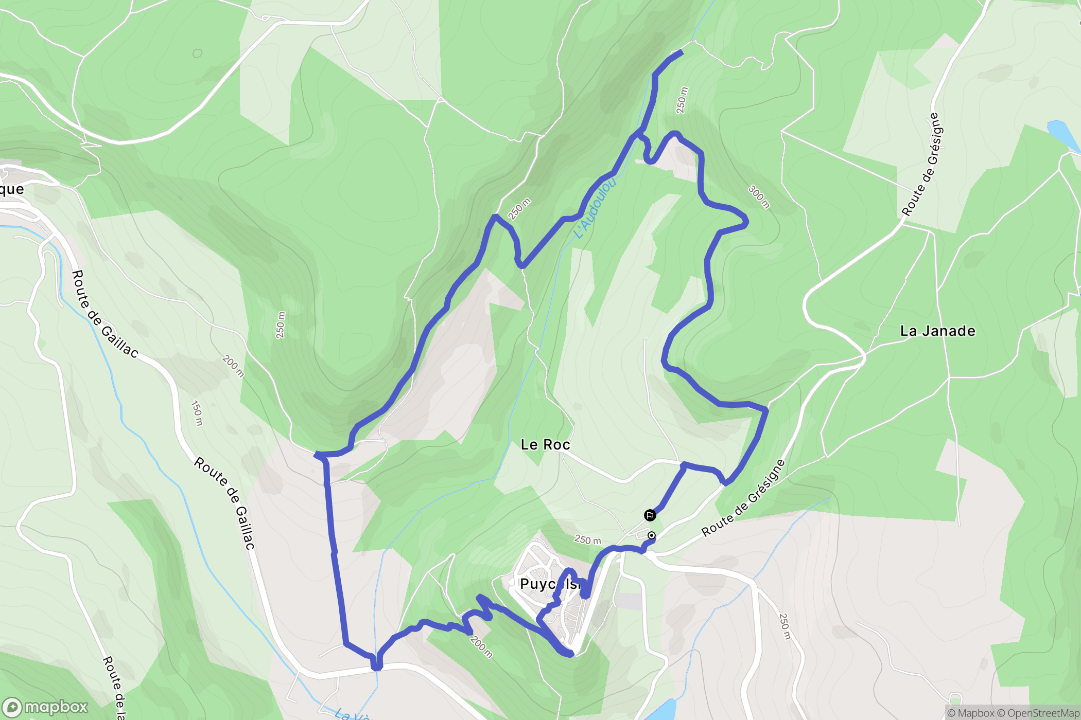Puycelci : carte du parcours de randonnée - France