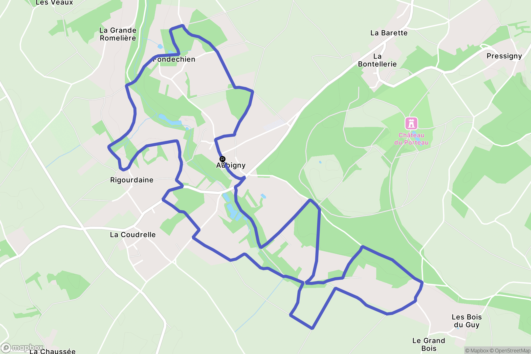 Aubigny : carte du parcours de randonnée - France