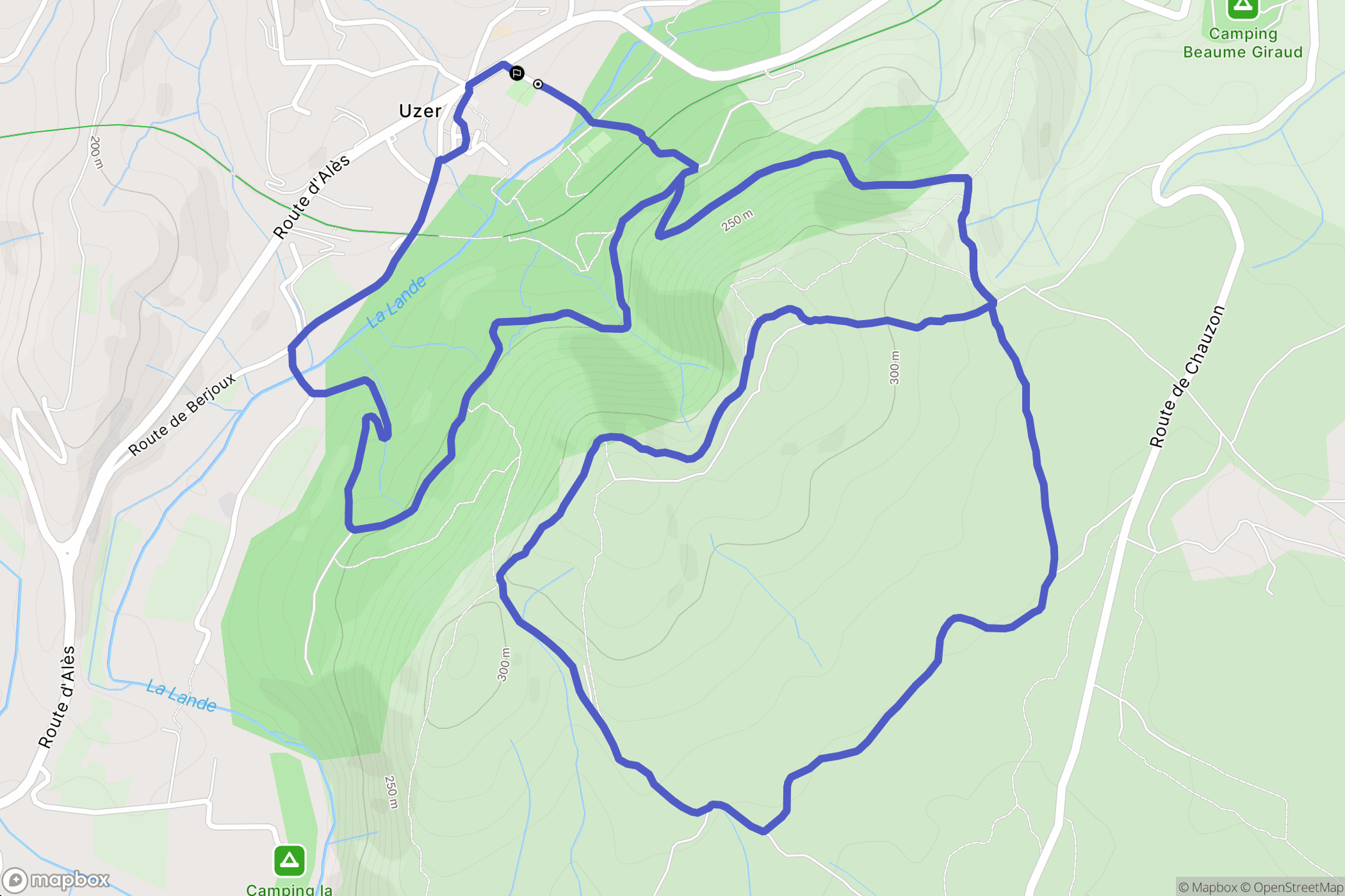 Uzer : carte du parcours de randonnée - France