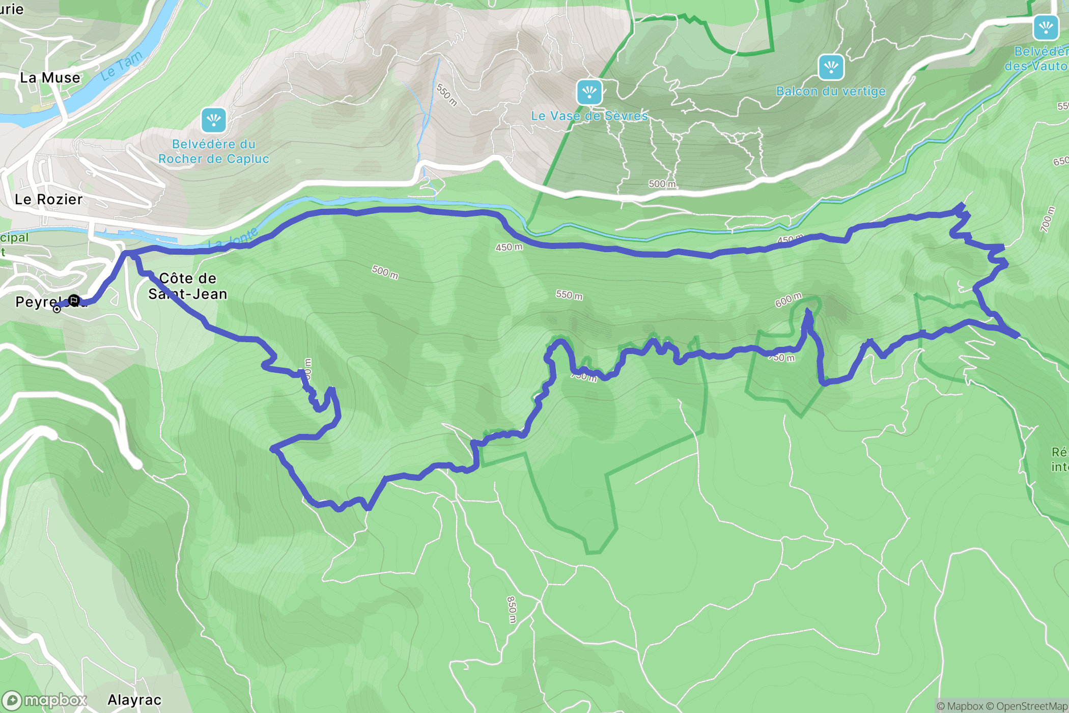 Peyreleau : carte du parcours de randonnée - France