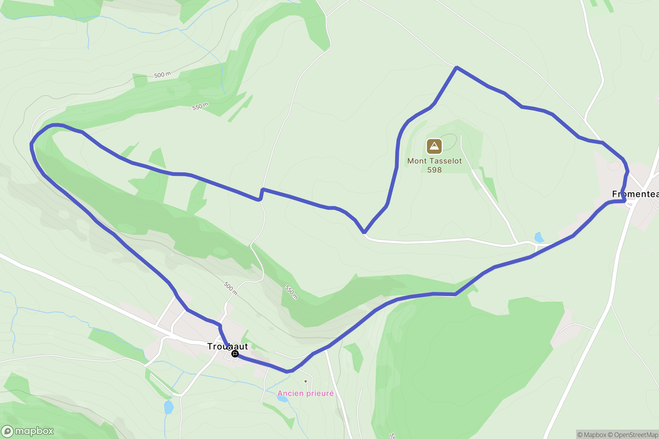 Trouhaut : carte du parcours de randonnée - France