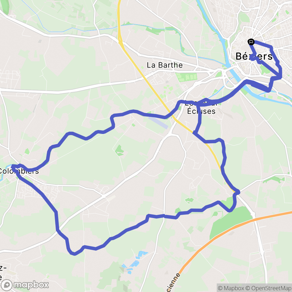 Béziers : carte du parcours de randonnée - France