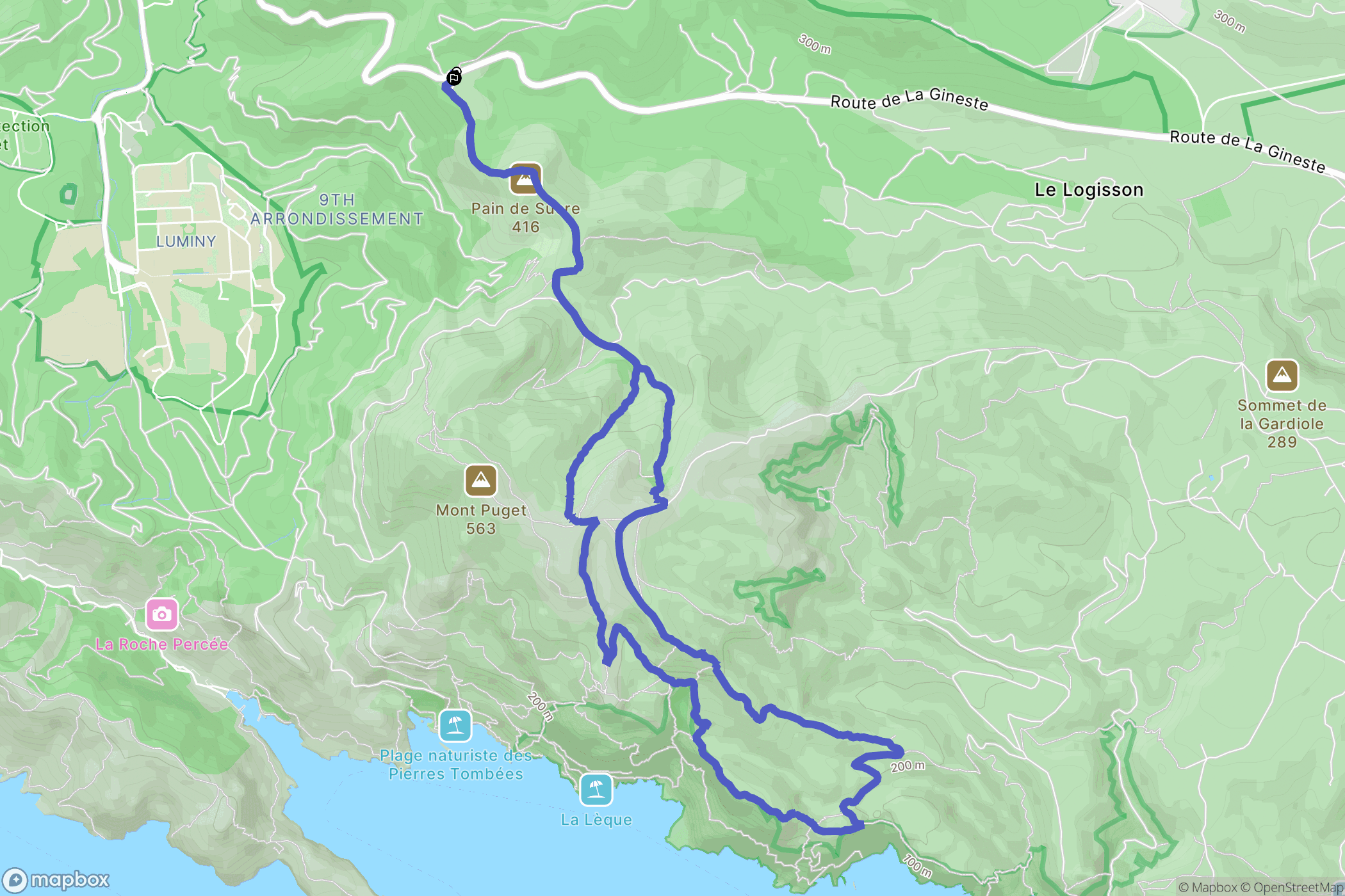 Marseille : carte du parcours de randonnée - France
