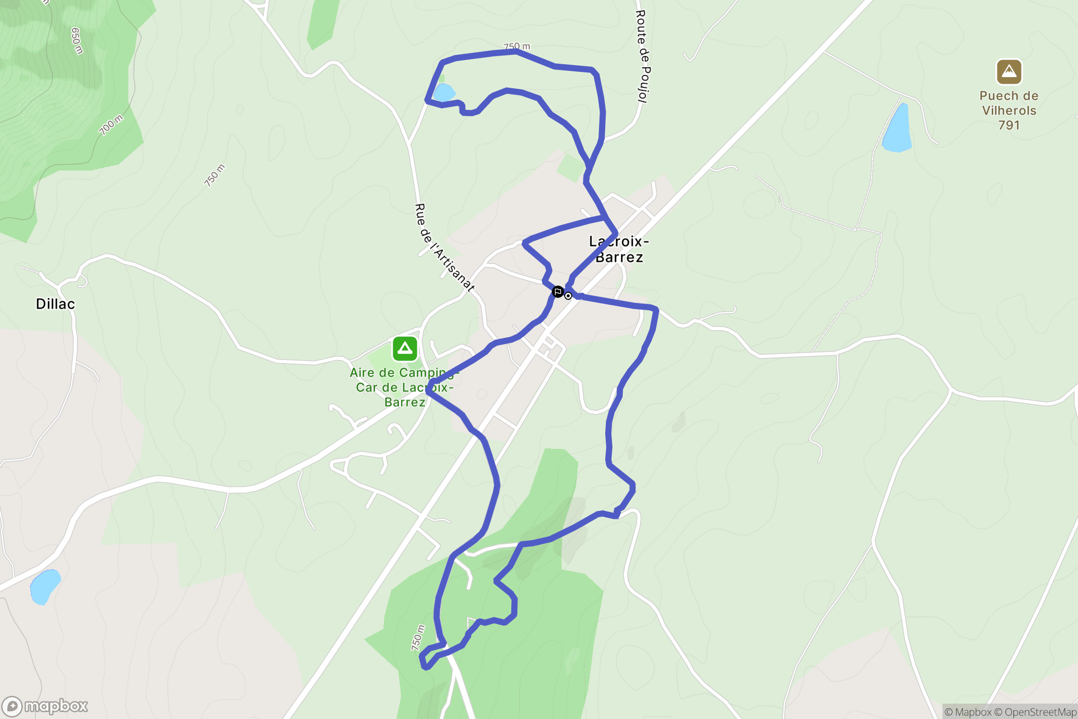 Lacroix-Barrez : carte du parcours de randonnée - France