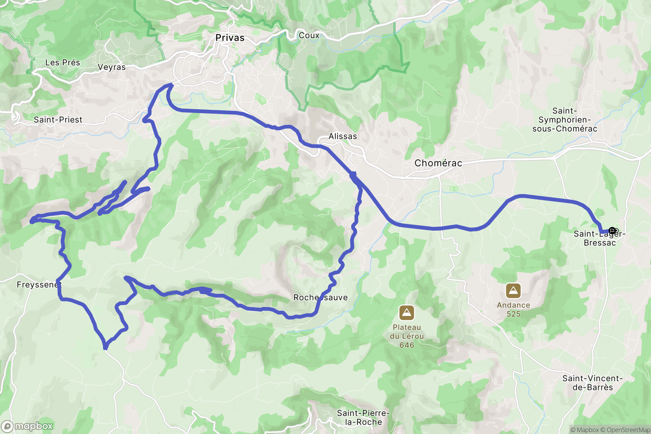 Saint-Lager-Bressac : carte du parcours de randonnée - France