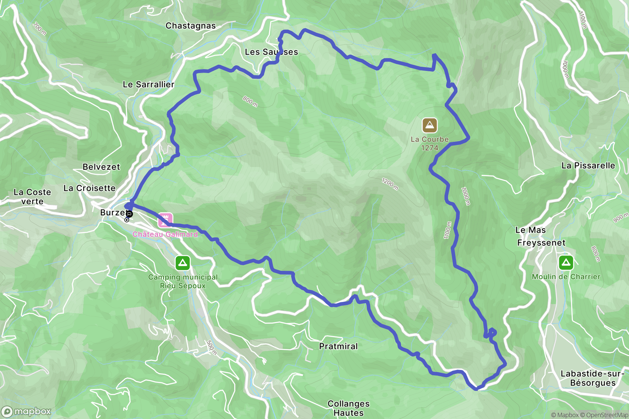 Burzet : carte du parcours de randonnée - France
