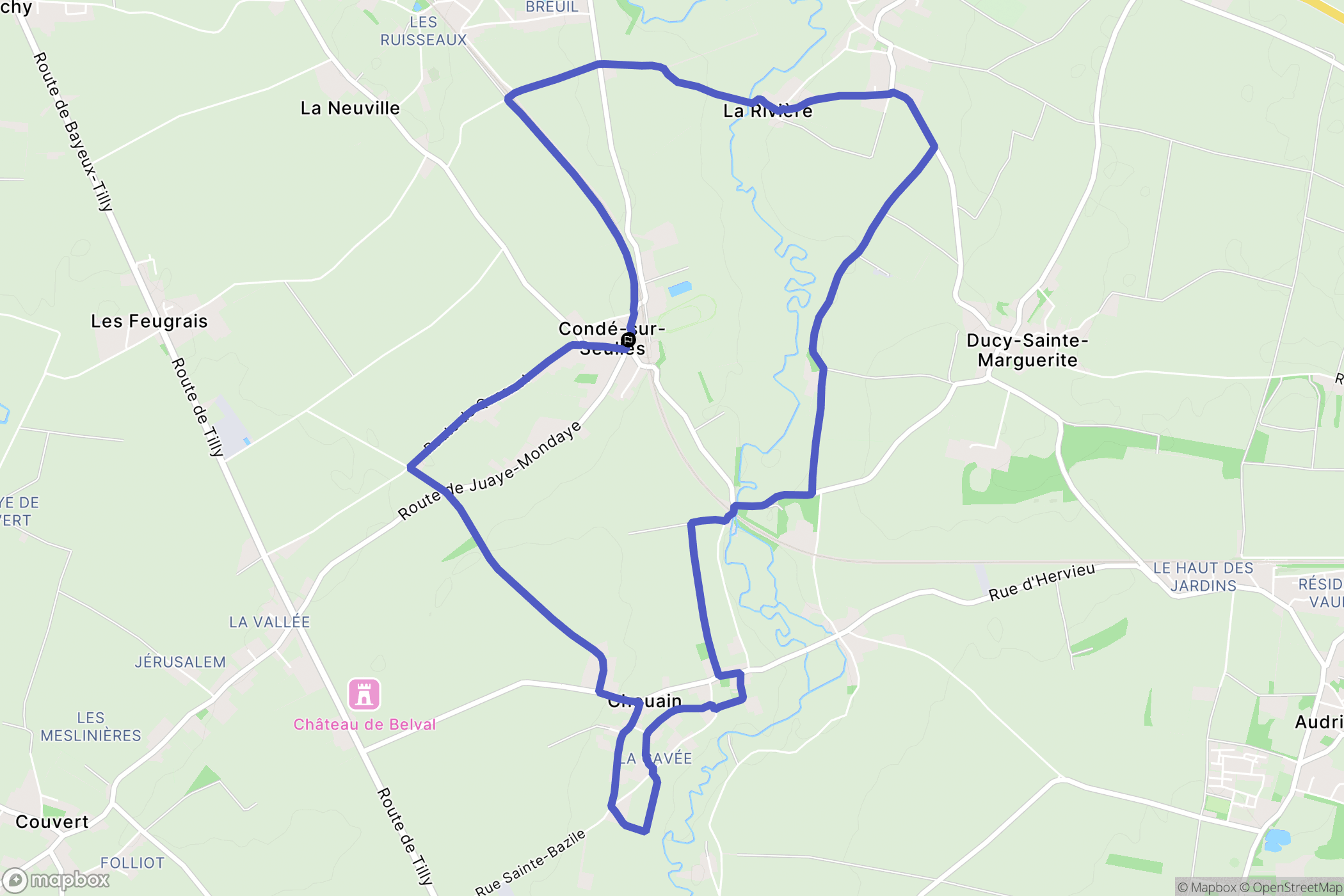 Condé-sur-Seulles : carte du parcours de randonnée - France