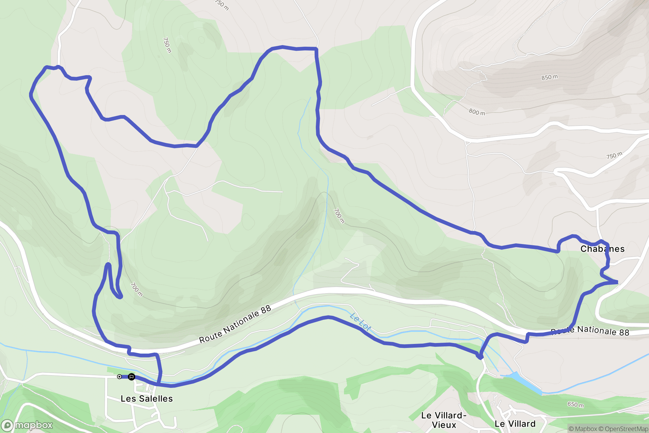 Les Salelles : carte du parcours de randonnée - France