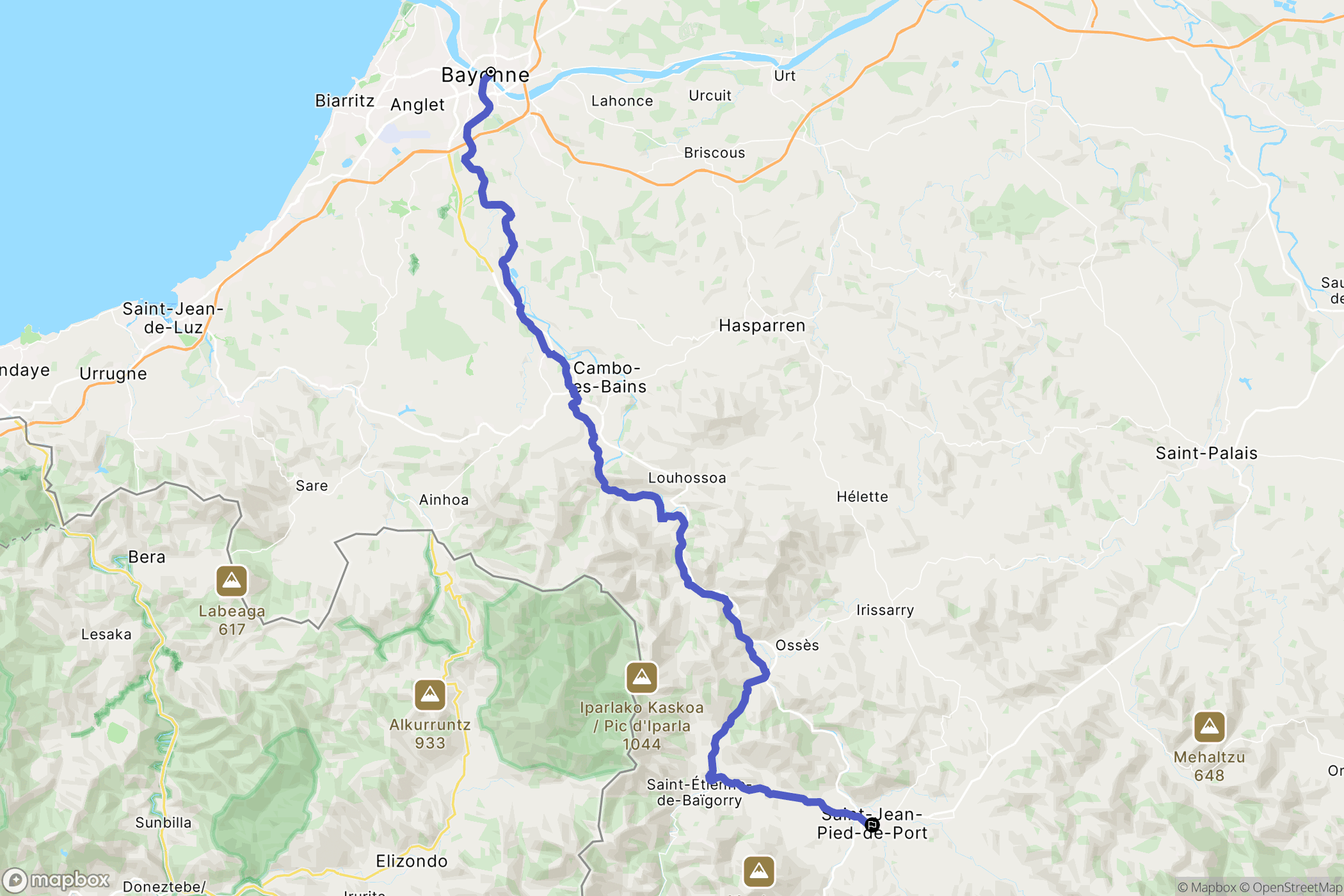 Bayonne : carte du parcours de randonnée - France